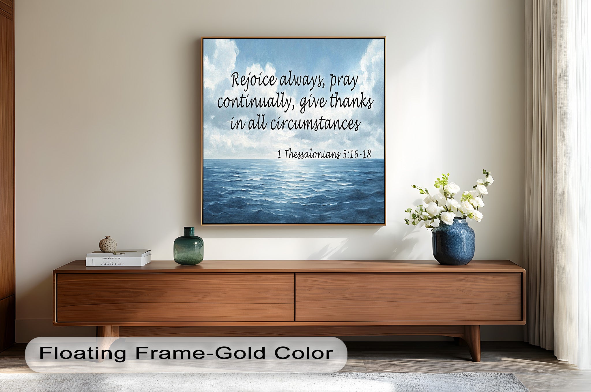 1 Thessalonians 5:16-18 Bible Verse Oil Painting - Rejoice Pray Give Thanks Scripture Wall Art for Christian Home Decor & Church