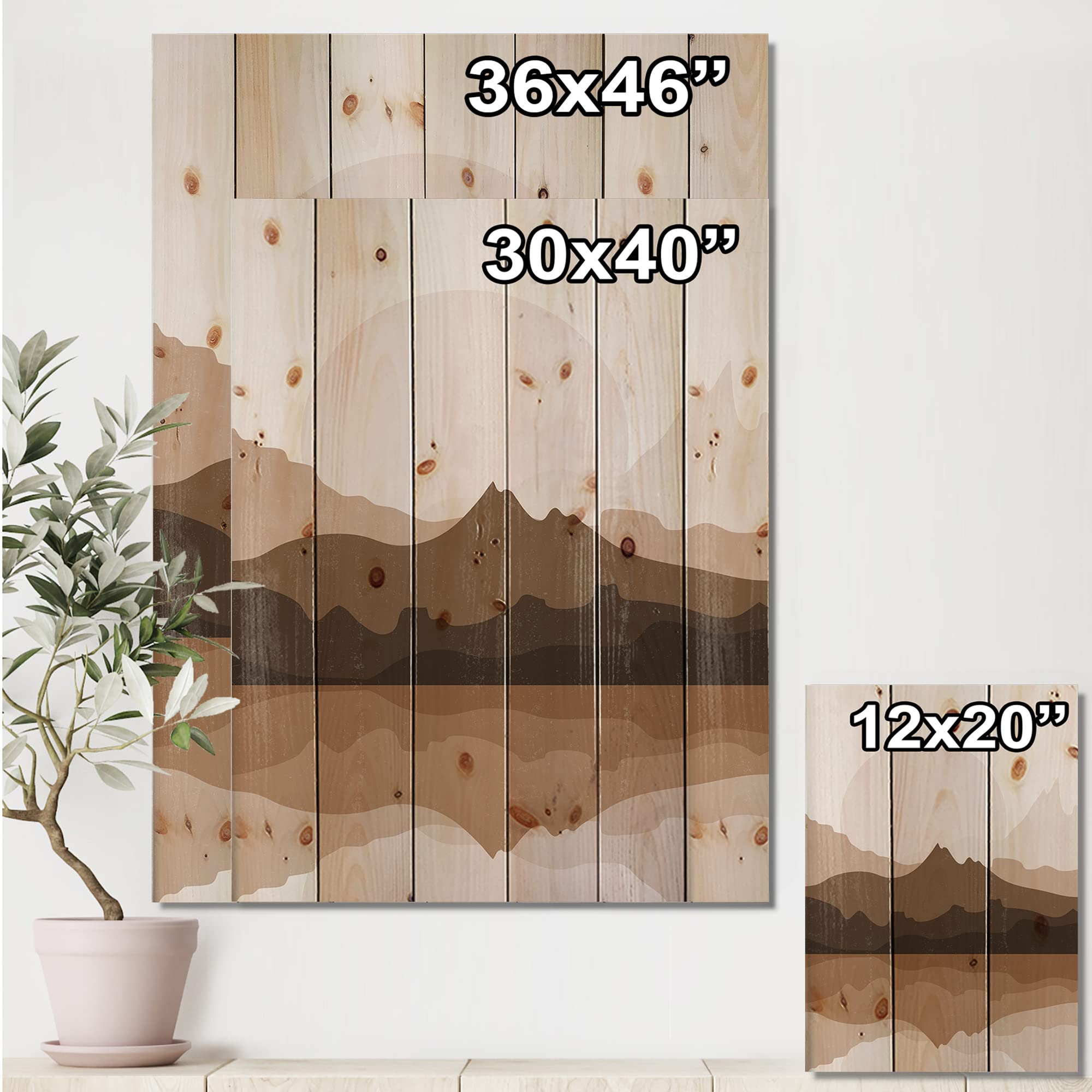 DesignQ Minimalist Terracotta Landscape Modern Wood Wall Art - Large Abstract Wood Wall Panels Printed on Natural Pine - Contemporary Home & Office Decor for Living Room, Bedroom, Dining Area