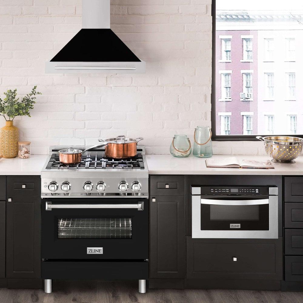 ZLINE 30 Inch Convertible Stainless Steel Range Hood - Professional Kitchen Vent with Stainless Steel Handle & Multiple Color Options (KB4STX 30) - Perfect for Modern Home Kitchens & Restaurant Style Cooking