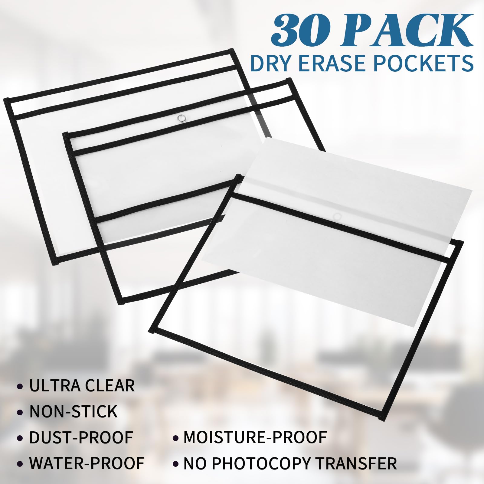 Ireer 30 Pcs Dry Erase Document Holder - Horizontal Job Ticket Holder 8.5x11 Inch, Reusable Clear Plastic Paper Sleeve for Office, Business, Classroom & Home Organization (Black) - Perfect for Whiteboard Notes, Task Tracking & Document Protection