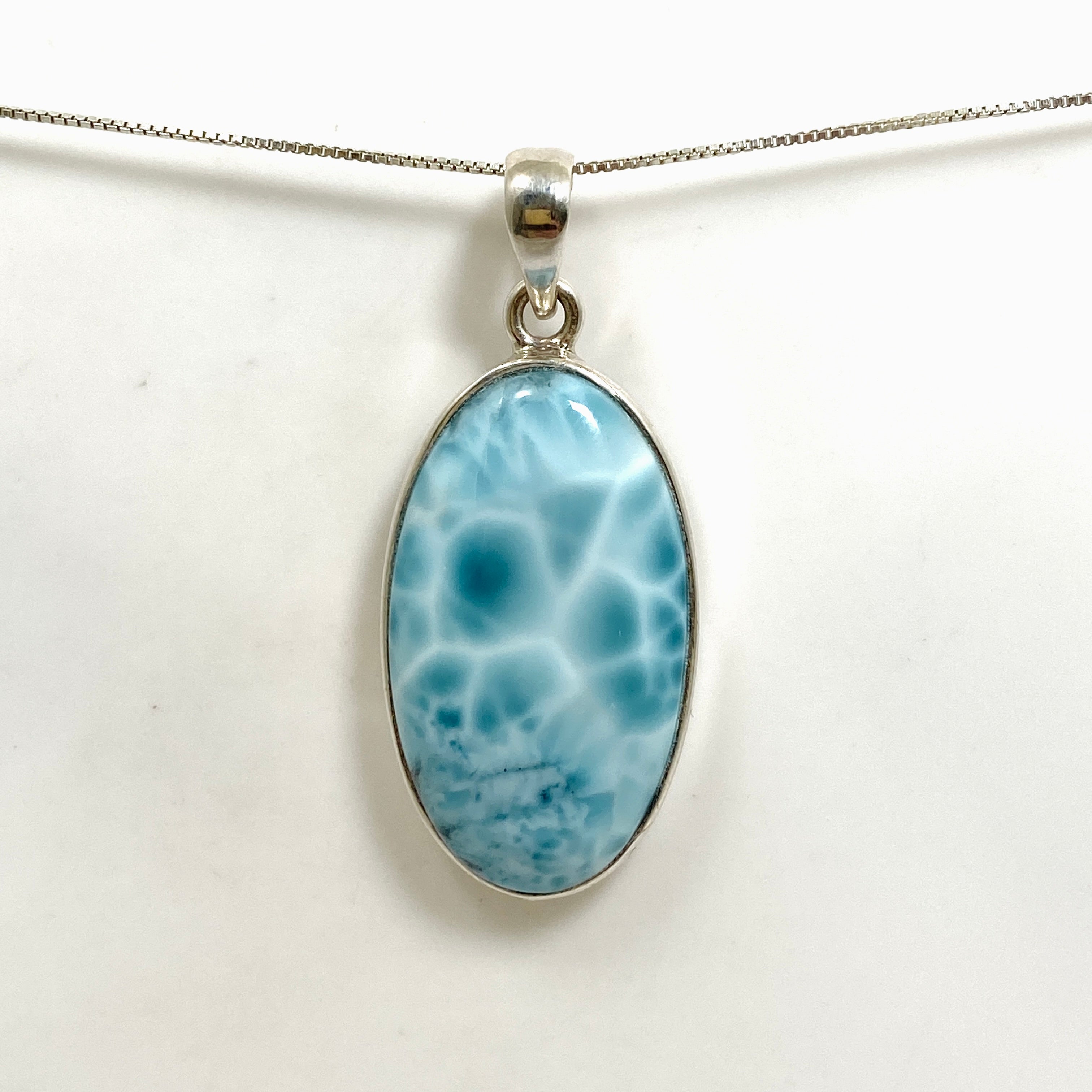 Natural Larimar Oval Cabochon Pendant - Handmade Blue Stone Jewelry PPGJ872 - Perfect for Beach Vacations & Boho Fashion