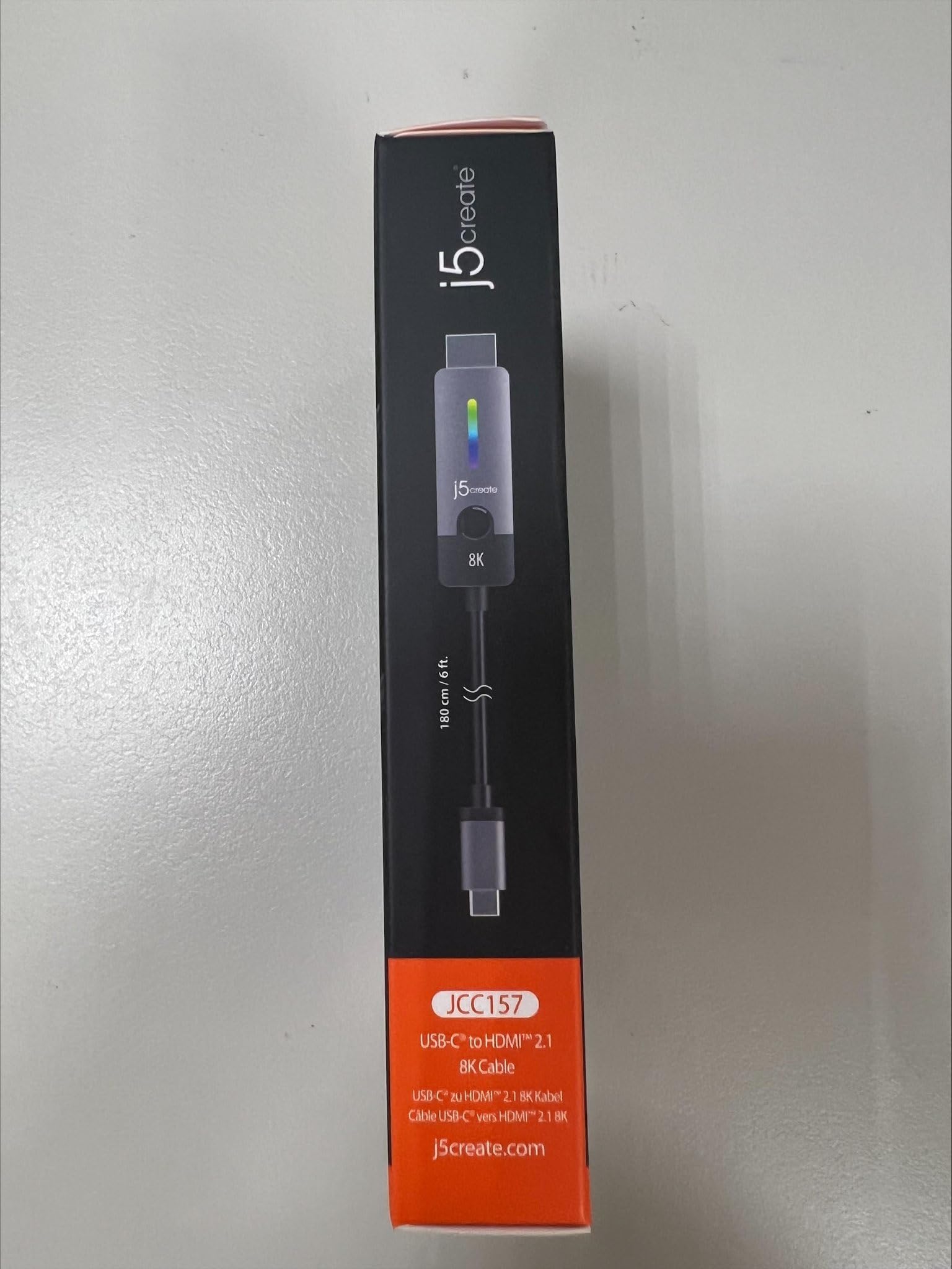 J5Create USB Type C to HDMI Cable 8K@60Hz 4K@120Hz - 5.9FT/1.8m with RGB LED Light - Compatible with MacBook Pro/Air, iPad Pro, Samsung Galaxy, Surface Pro, Dell, HP (JCC157) - Perfect for Home Office, Gaming & 4K/8K Video Streaming