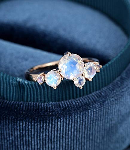 Moonstone Cluster Engagement Ring for Women - Vintage Wedding Bridal Promise Anniversary Gift, Art Deco Style Jewelry | Perfect for Proposals, Weddings, Anniversaries & Christmas Gifts