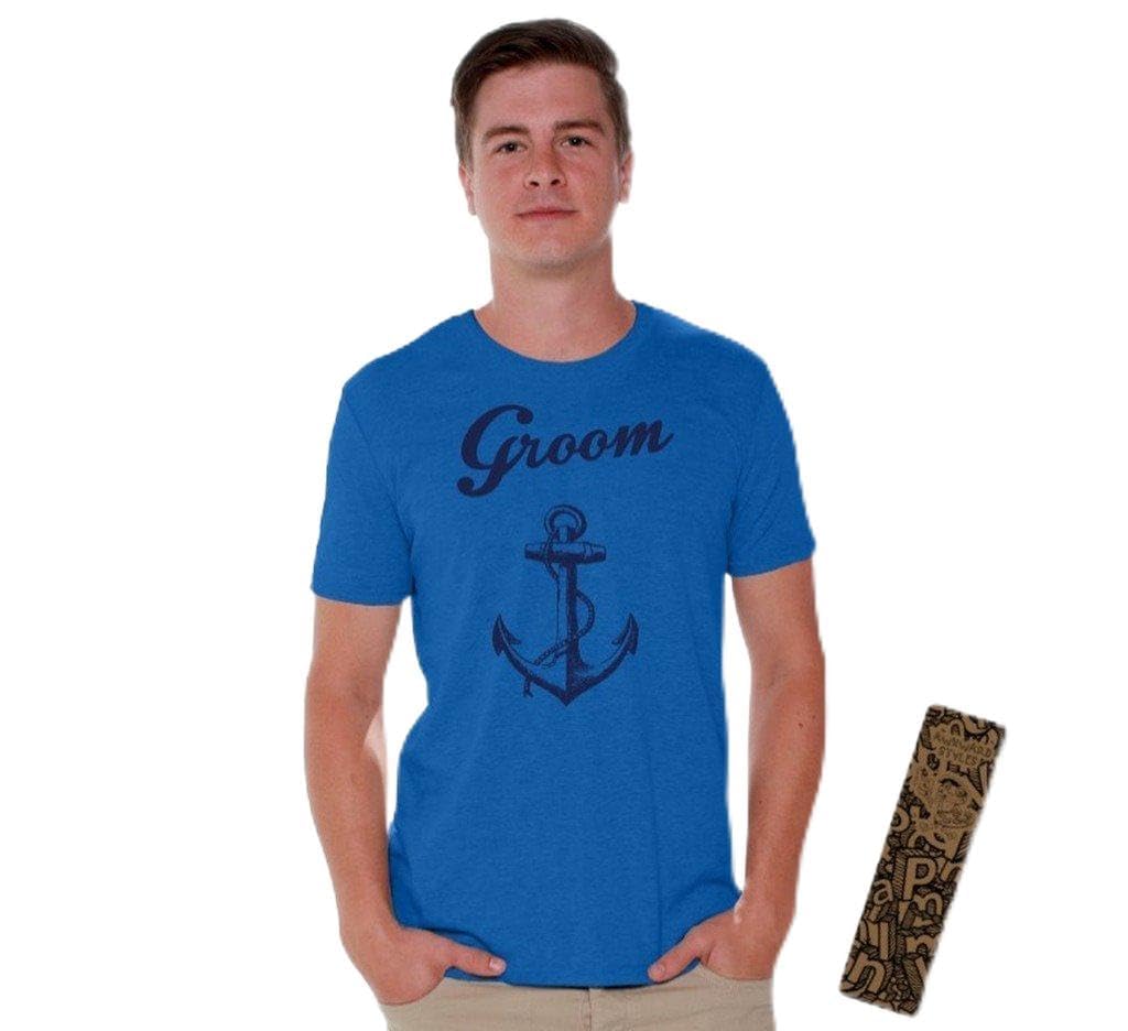 Awkwardstyles Men's Groom Blue Anchor Print T-Shirt - Casual Beach Wedding Party Shirt for Summer Vacation, Surfing & Tropical Getaways