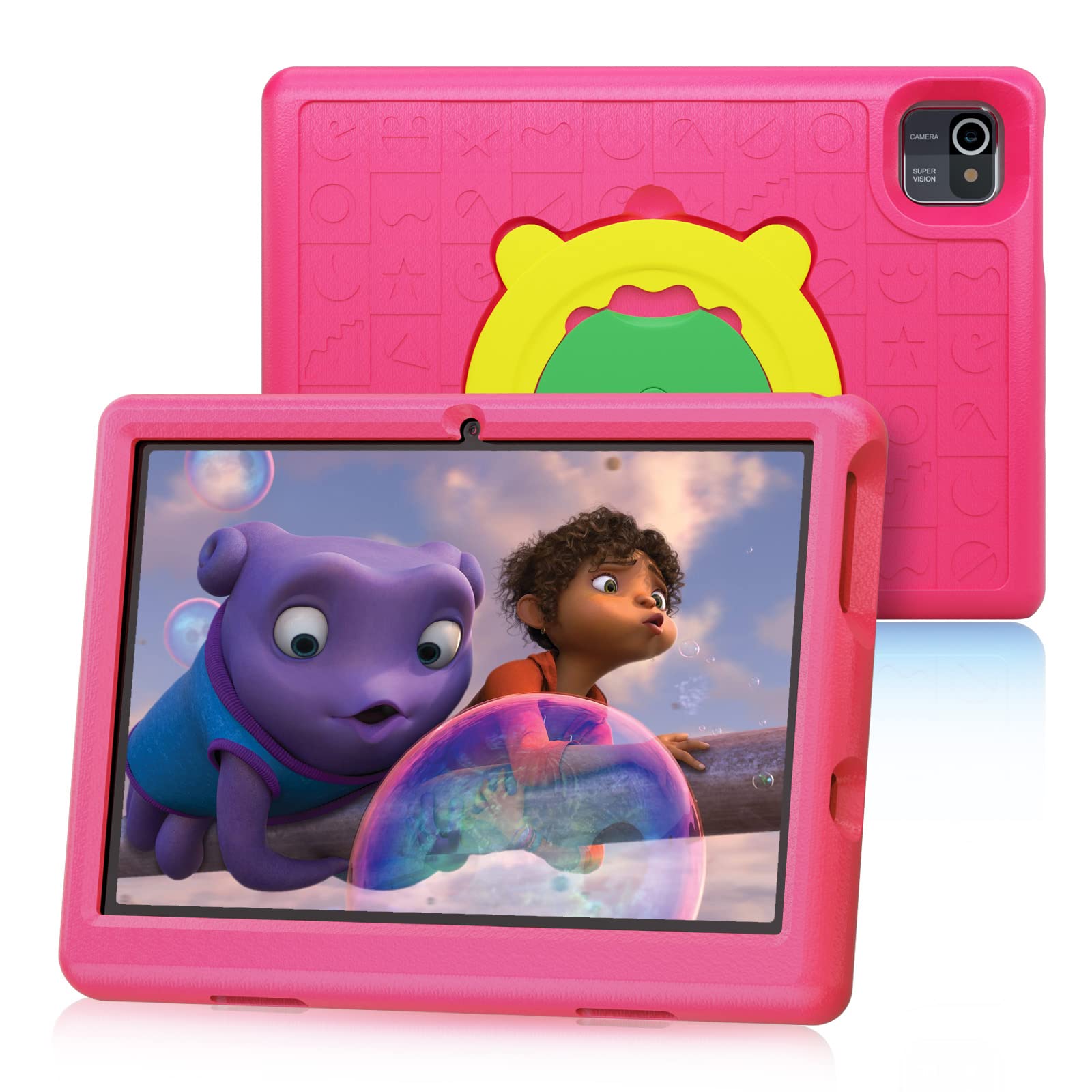 10.1 Inch Kids Tablet with Android 10 | HD IPS Display | Parental Control & Kidoz Pre-Installed | 2GB RAM + 32GB Storage | Quad-Core Processor | WiFi & Bluetooth | Shockproof Pink Case | Perfect for Learning, Games & Travel Entertainment