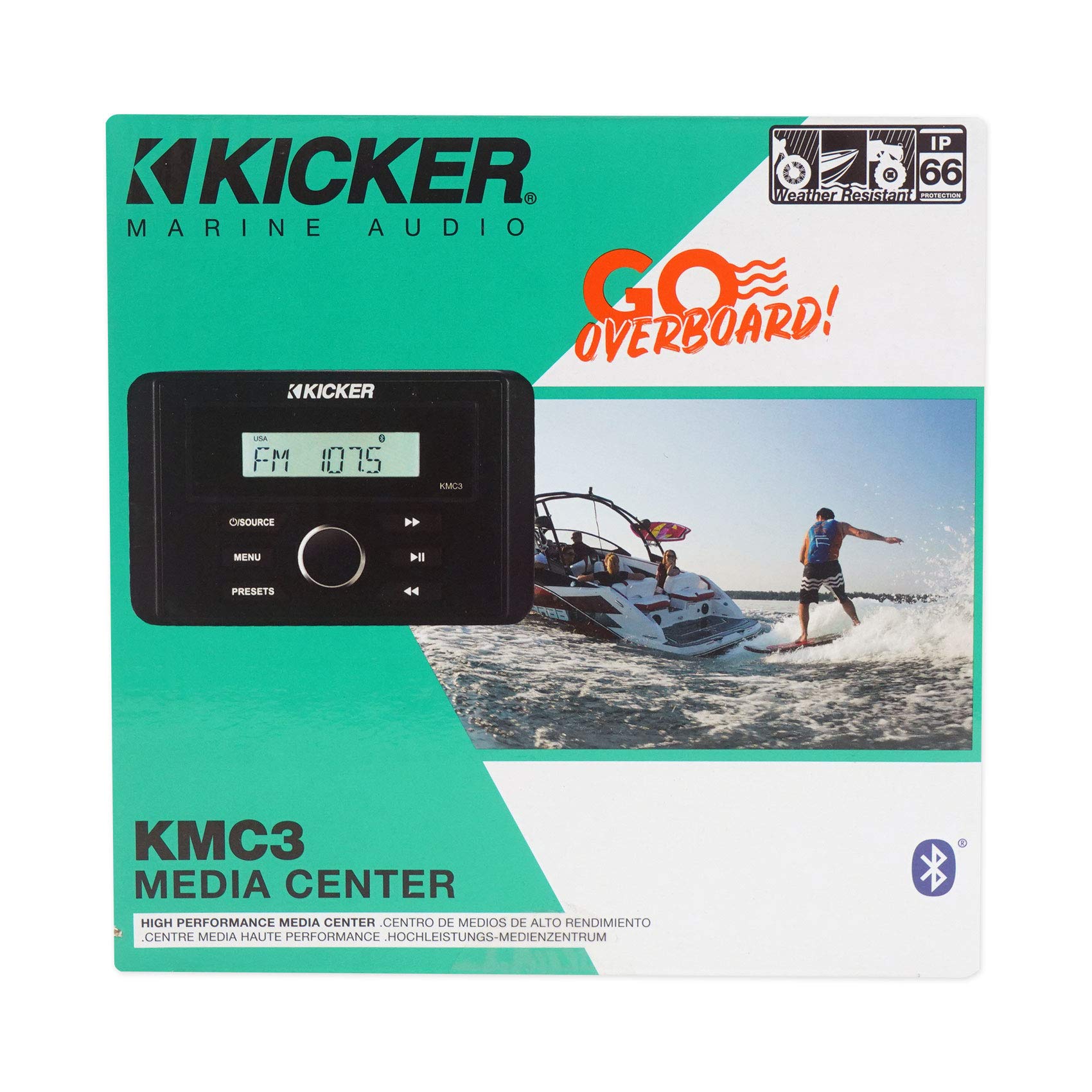 KICKER KMC3 Marine Digital Media Receiver with Bluetooth & USB for Boats, ATVs, UTVs - Bundle with Rockville MS40B 4