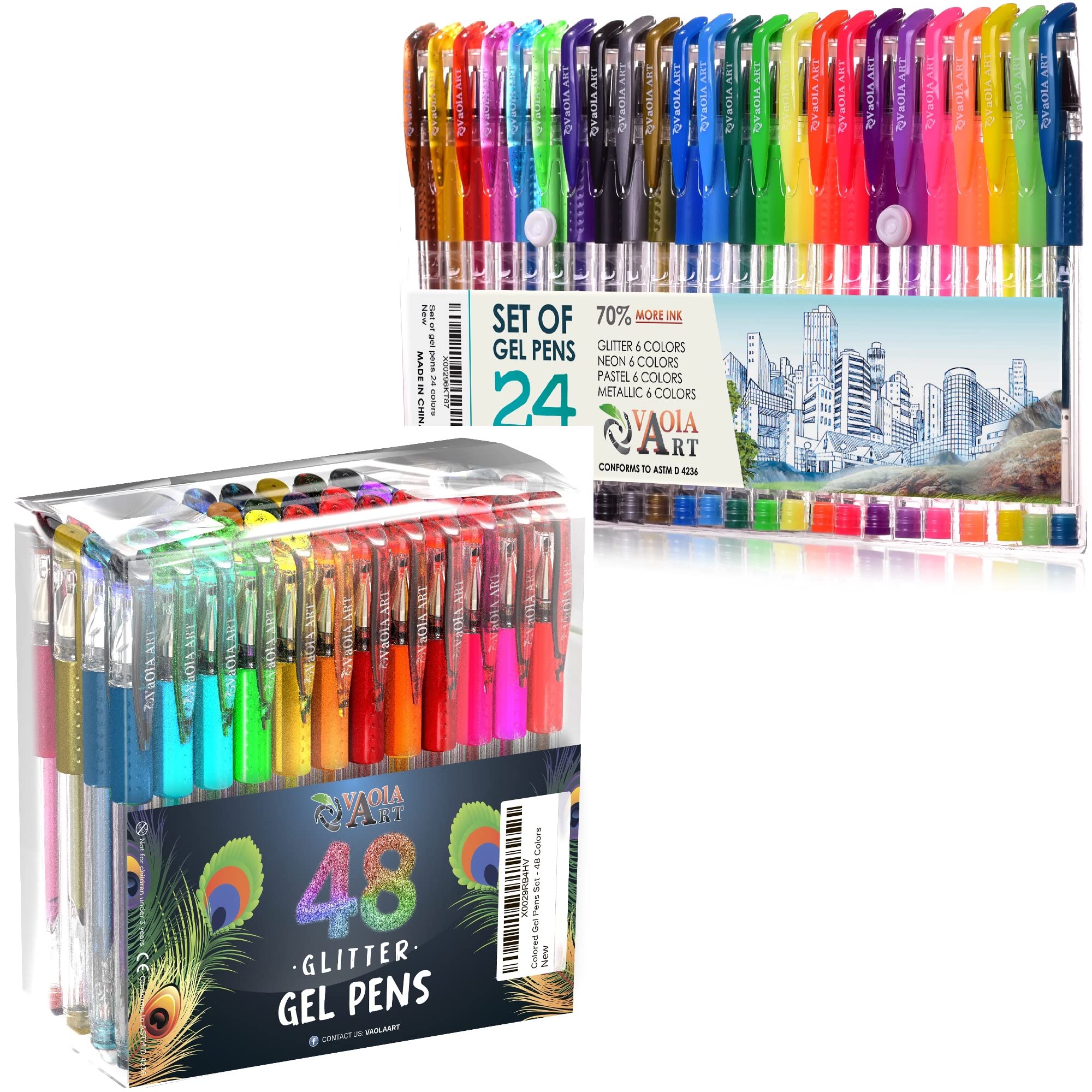 Vibrant Colored Gel Pens Set - 24 & 48 Pack of Smooth Writing Gel Ink Pens for Journaling, Note Taking, Coloring & Art Projects