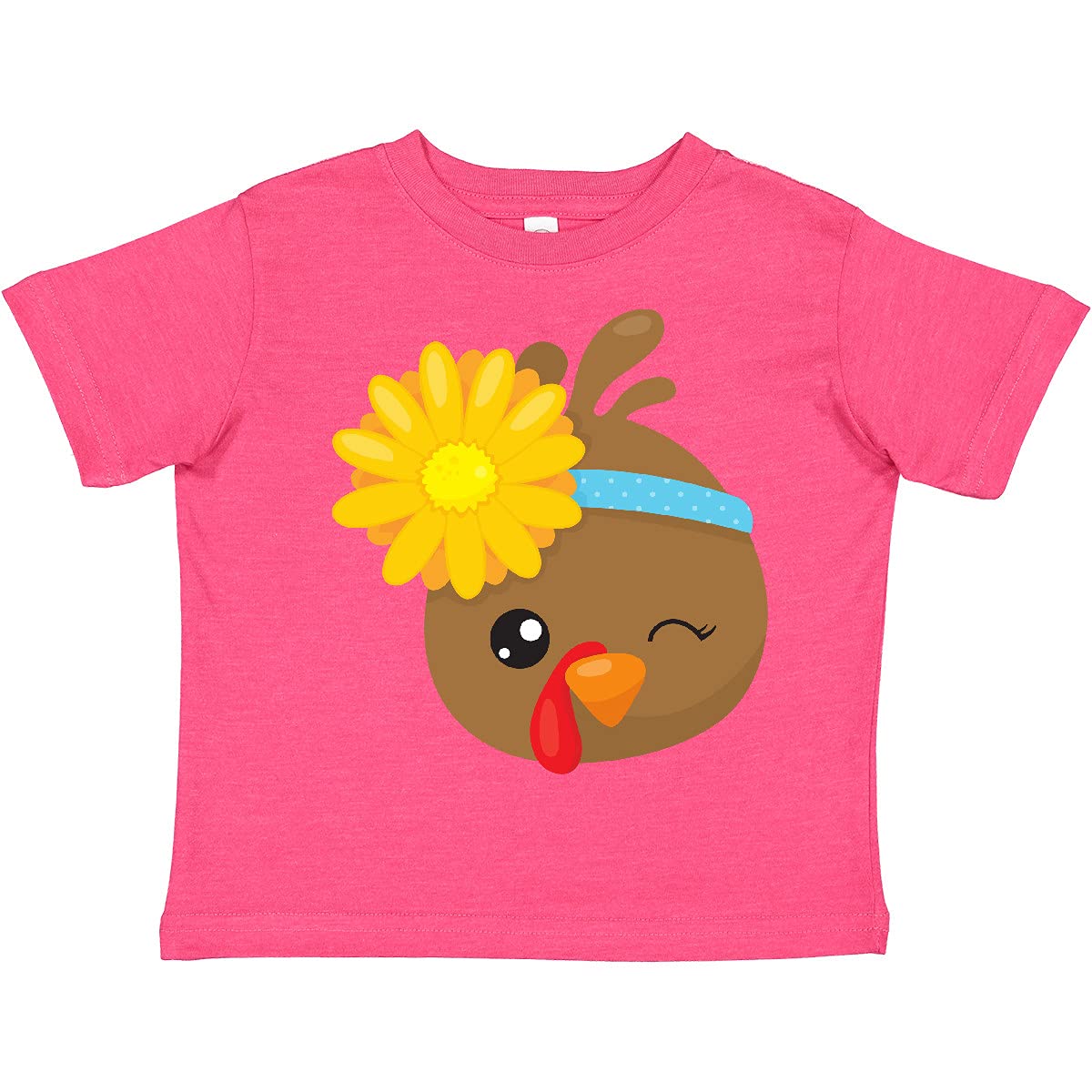 Inktastic Cute Brown Turkey with Sunflower Toddler T-Shirt - Soft Cotton Kids Tee for Thanksgiving, Fall Outfits & Family Gatherings