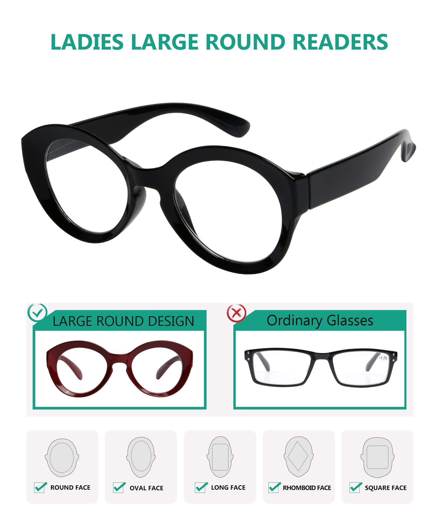 Stylish Round Reading Glasses for Women - Large Frame Lightweight Eyewear +4.00 Strength | Perfect for Reading, Computer Use & Fashion Accessories