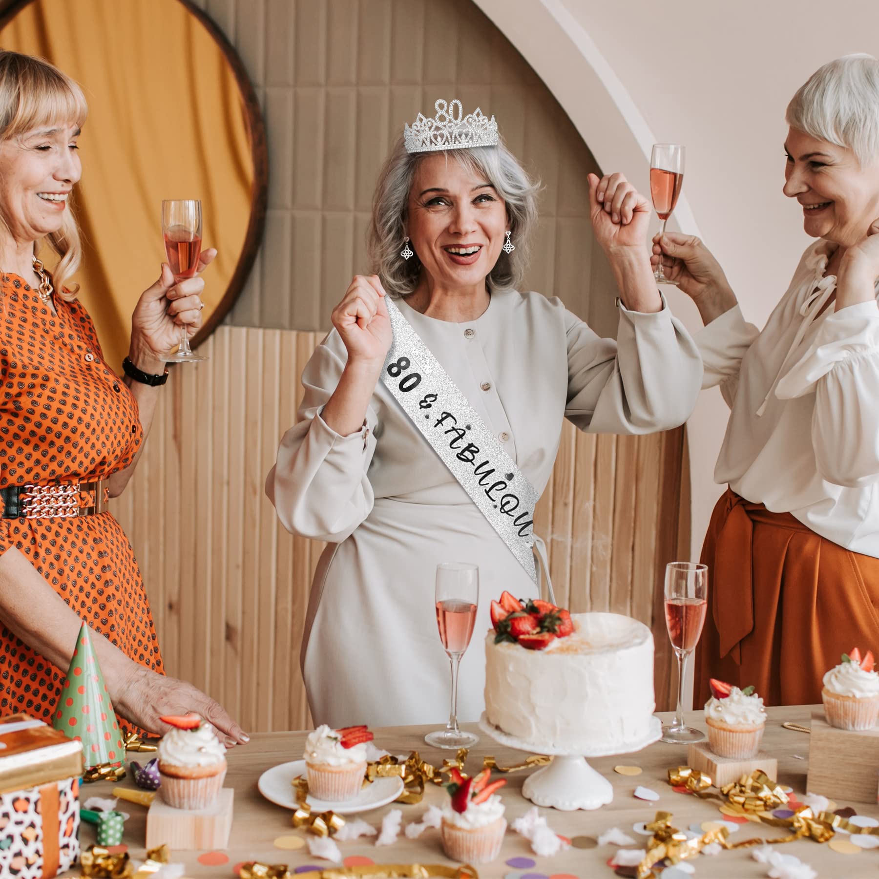 Elegant 80th Birthday Tiara & Sash Set for Women - Gold Crown & Happy Birthday Sash Kit - Perfect for Milestone Celebrations, Retirement Parties & Special Occasions