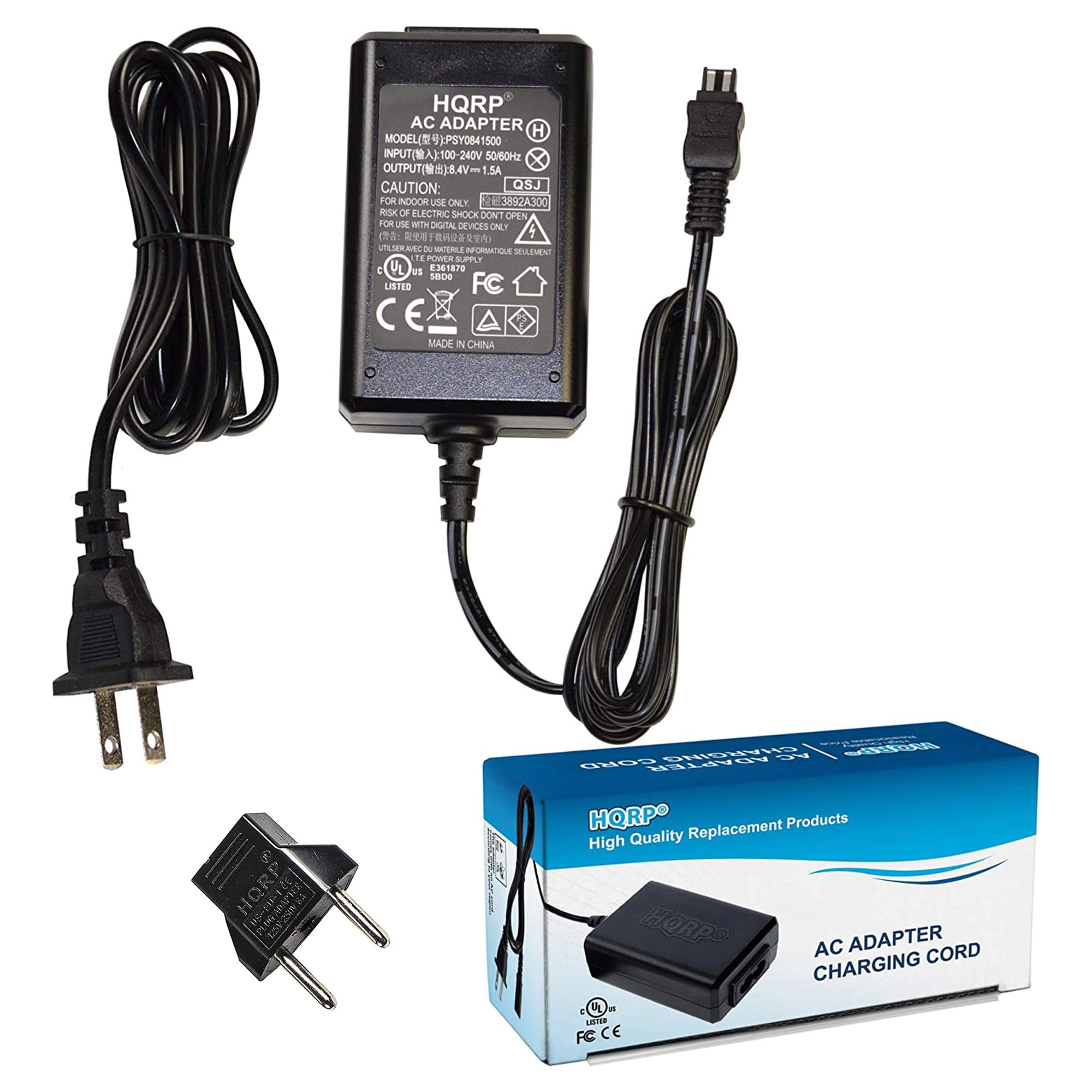 HQRP 8.4V AC Power Adapter Charger for Sony DCR-SR68/SR88/SX43/SX44 HDR-TD10/HC3E/HC5E/HC7E/HC9E/SR10E Camcorders - Compatible with AC-L200/L200C/L200D/L25/L25A/L20/L20A - Perfect for Home Video Recording, Travel Vlogging & Professional Filming
