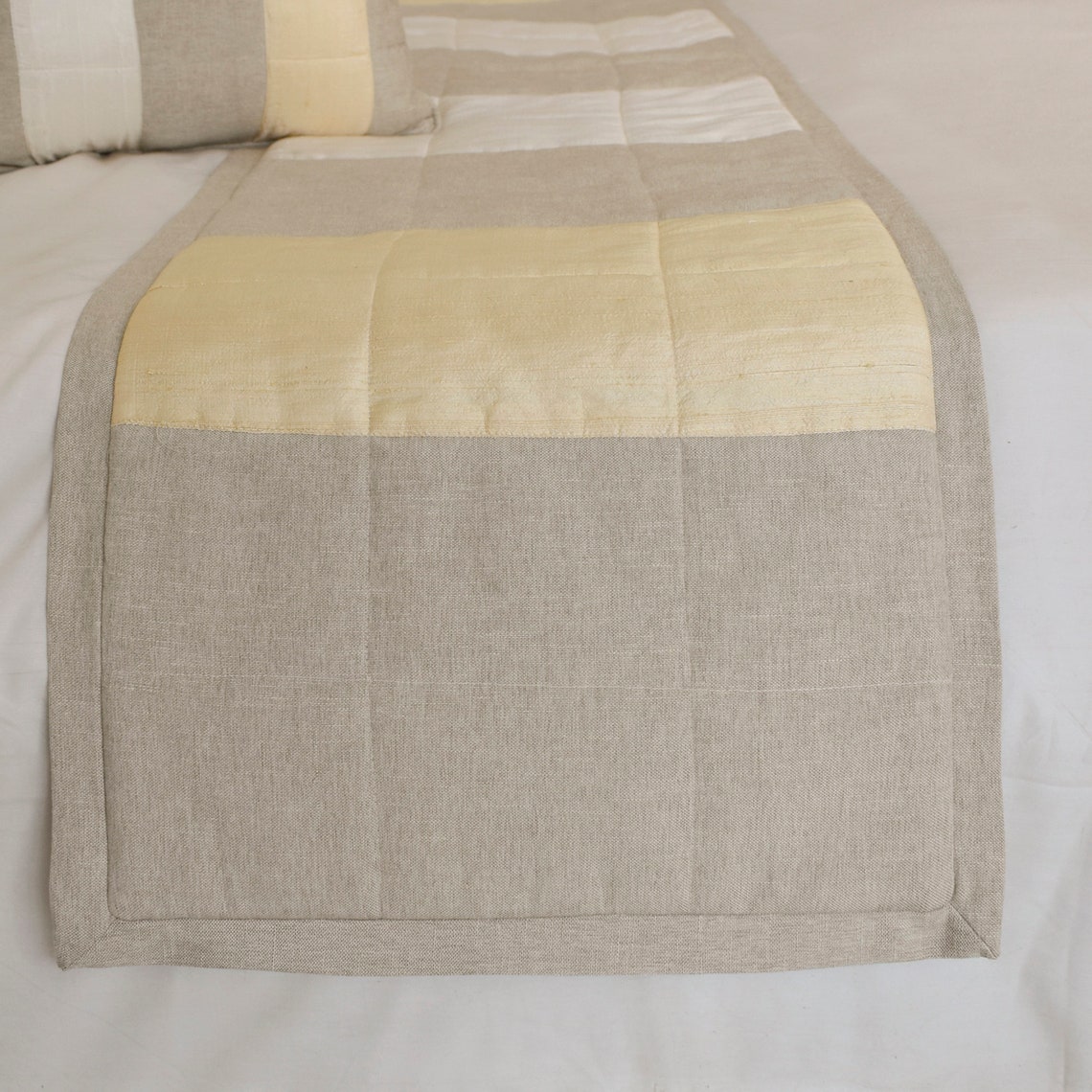Alikka Linen & Silk Beige Decorative Bed Runner & Pillow Cover Set - Luxury Bedroom Decor for Master Suite, Guest Room & Wedding Decor