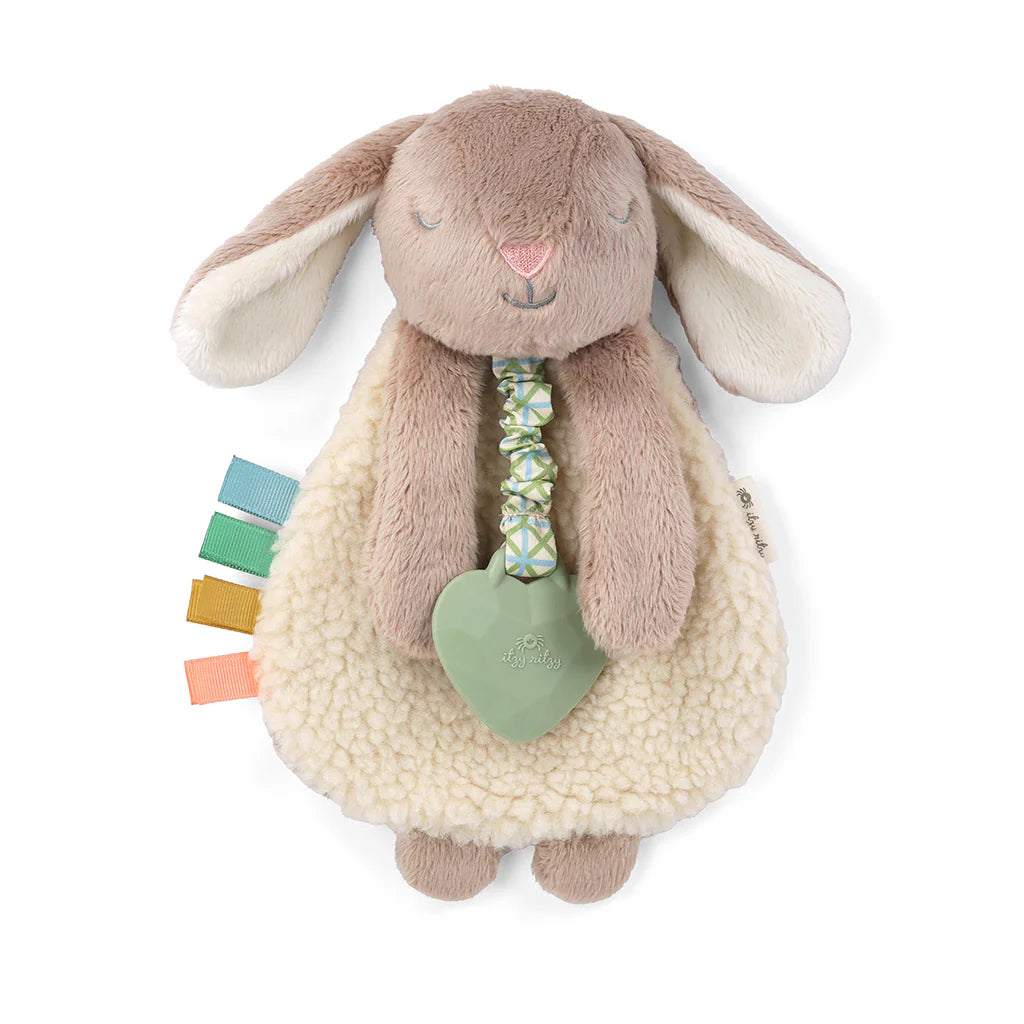 Itzy Ritzy Lovey Plush and Teether Toy - Soft Baby Security Blanket with Teething Ring, Cute Animal Plushie for Infants & Toddlers - Perfect for Soothing, Playtime, and Travel Comfort