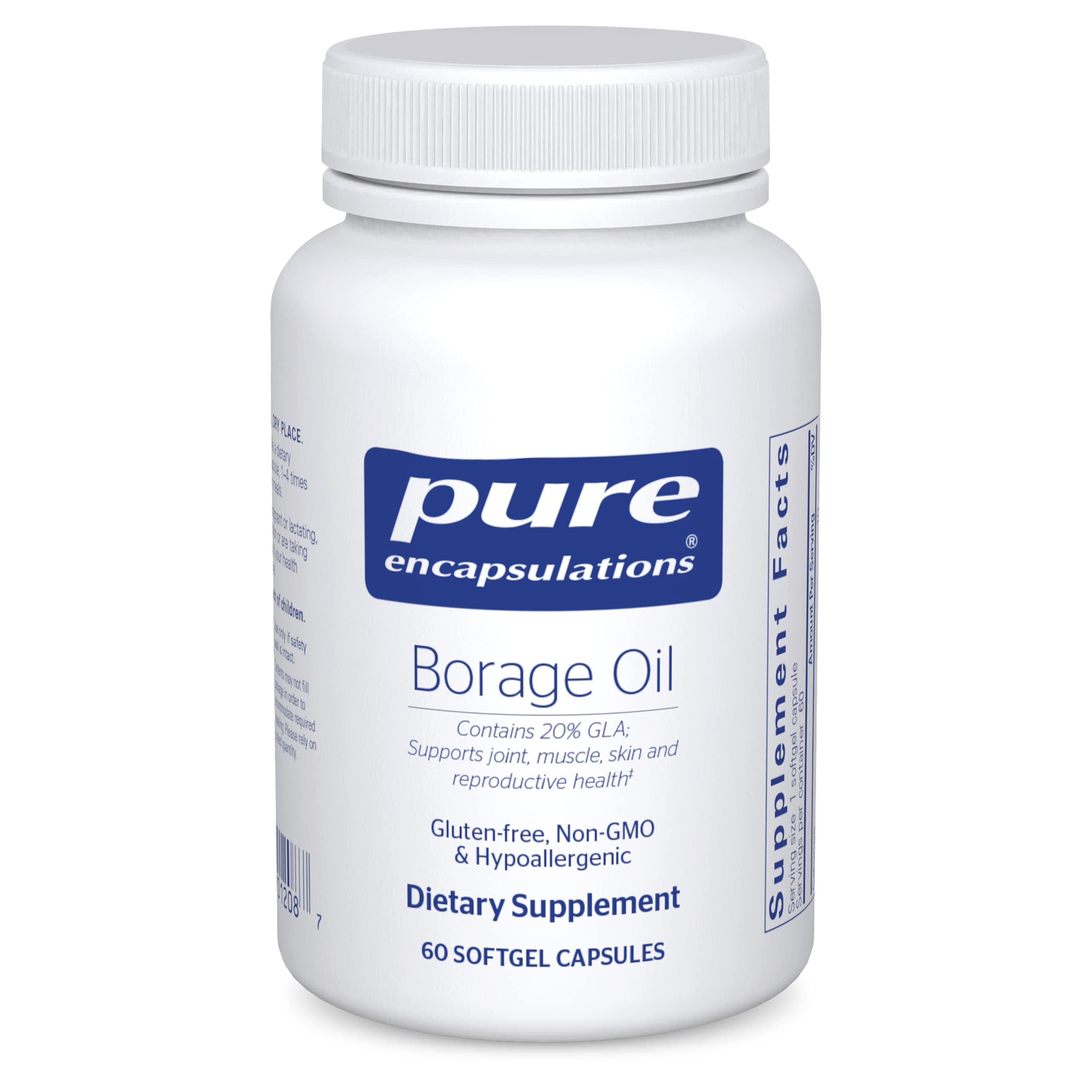 Pure Encapsulations Borage Oil 1300mg - Hypoallergenic Omega-6 Supplement with GLA - 60 Softgels for Skin Health & Joint Support - Perfect for Daily Wellness Routine
