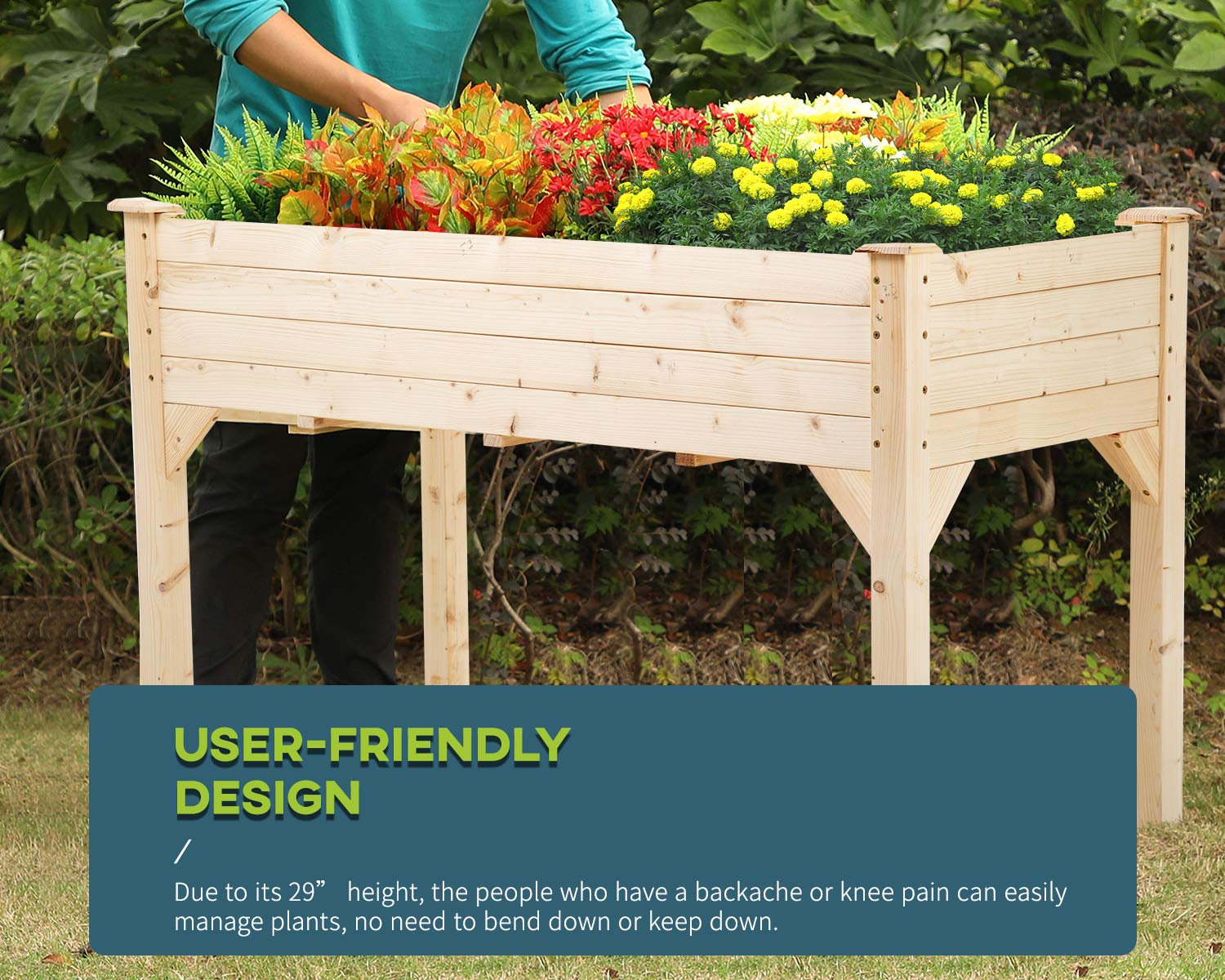 49x24x30 Inch Elevated Wooden Garden Raised Bed - Outdoor Planter Box Kit for Vegetables, Flowers & Herbs | Patio, Yard & Greenhouse Gardening Solution with Sturdy Legs
