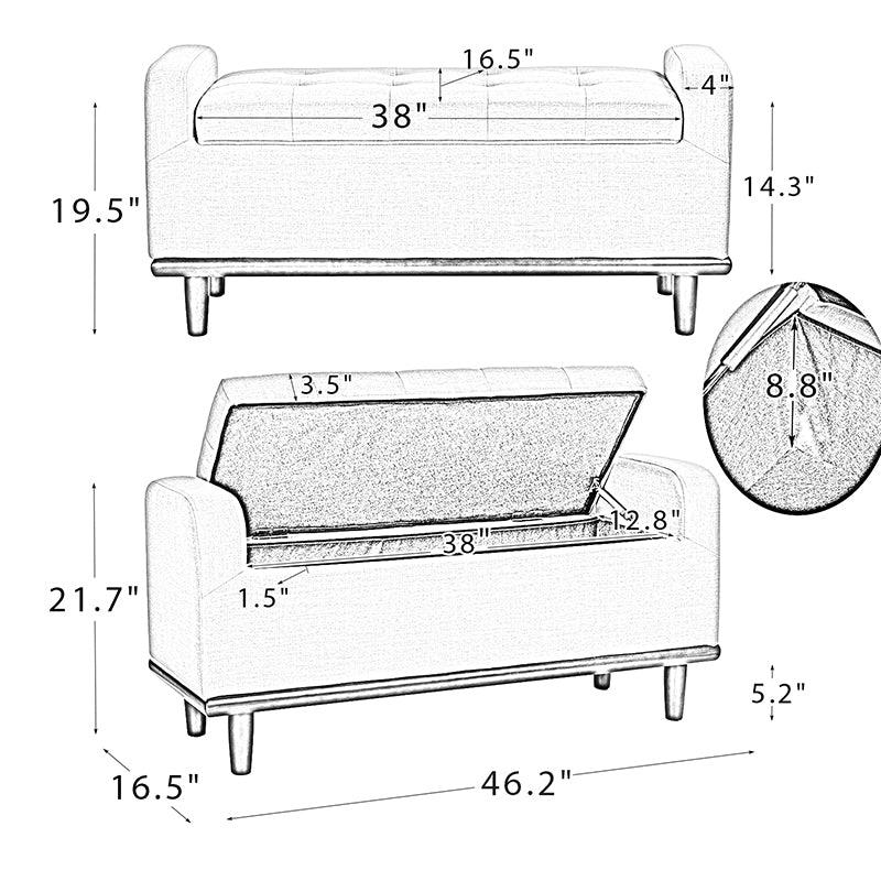 Clover Upholstered Flip Top Storage Bench - Stylish Ottoman with Hidden Storage for Living Room, Bedroom & Entryway - Perfect for Home Organization & Extra Seating