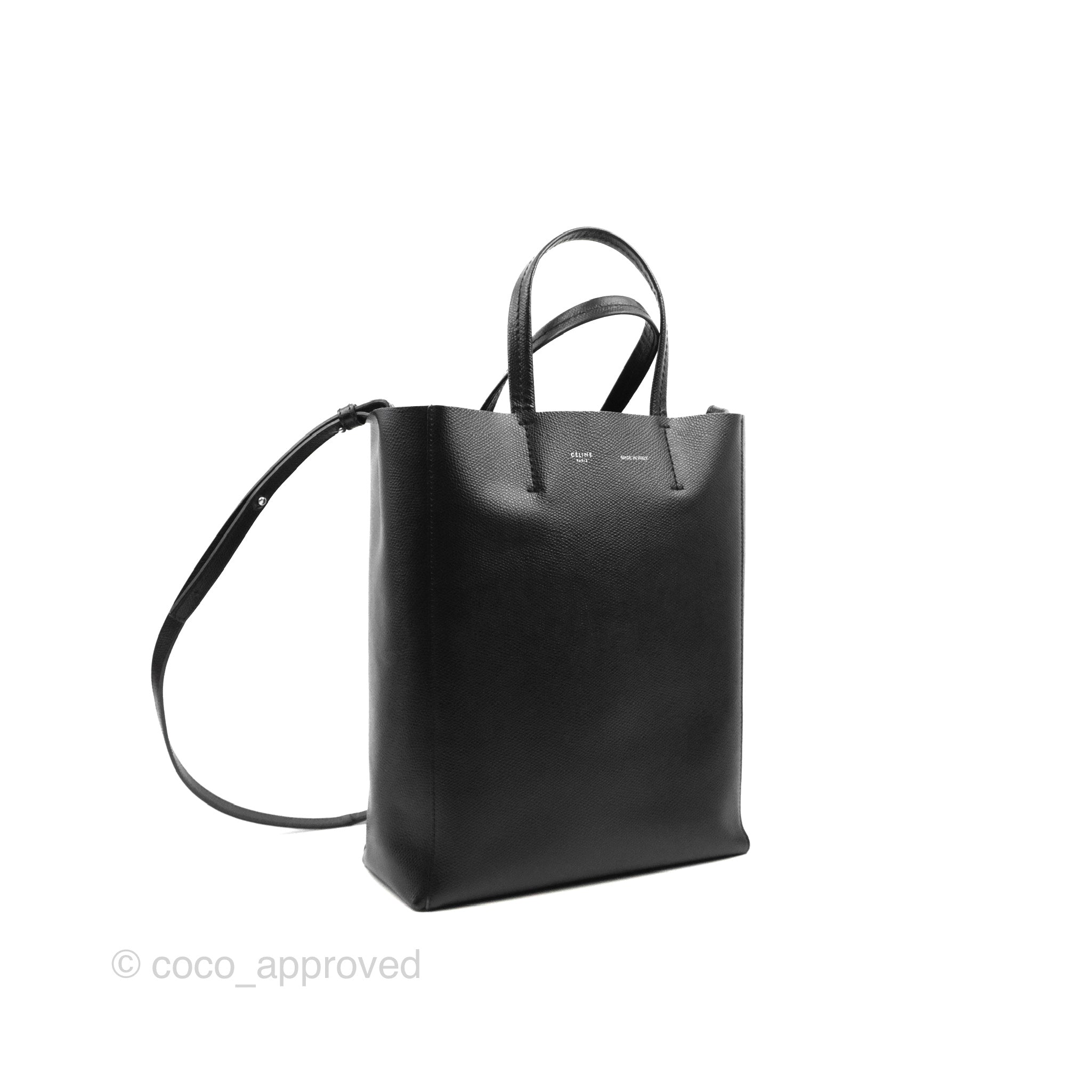 Celine Small Vertical Cabas Tote Bag in Black Grained Calfskin with Silver Hardware - Perfect for Work, Travel & Everyday Luxury