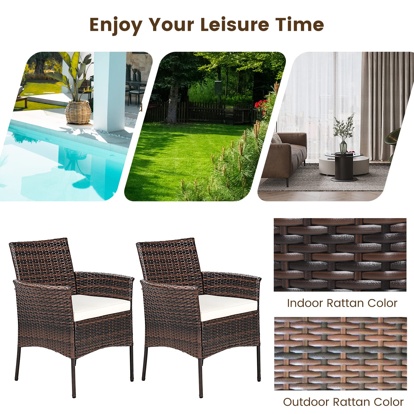 RELAX4LIFE 2-Piece Wicker Patio Chair Set - PE Rattan Armchairs with Cane Back & Cushions - Indoor/Outdoor Dining Chairs for Bistro, Porch, Poolside, Garden - 360LBS Weight Capacity - Brown & Beige (2 Pack) - Perfect for Outdoor Entertaining & Relaxation