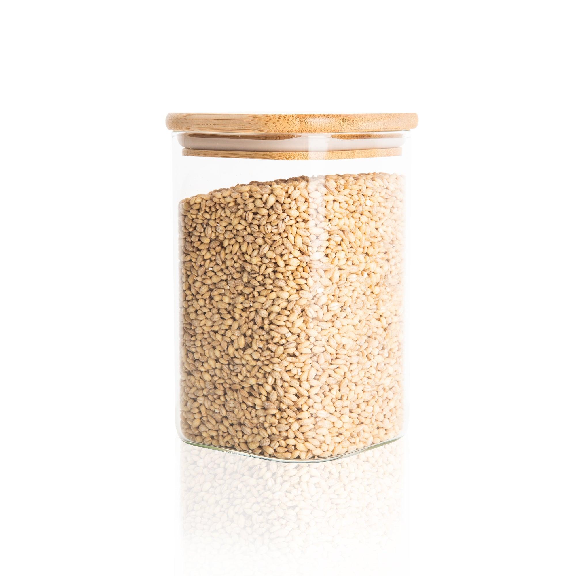 Square Glass and Bamboo Storage Jar - 1.25L Airtight Container for Kitchen Pantry Organization, Coffee, Tea, Sugar & Dry Food Storage - Perfect for Home, Office & Restaurant Use