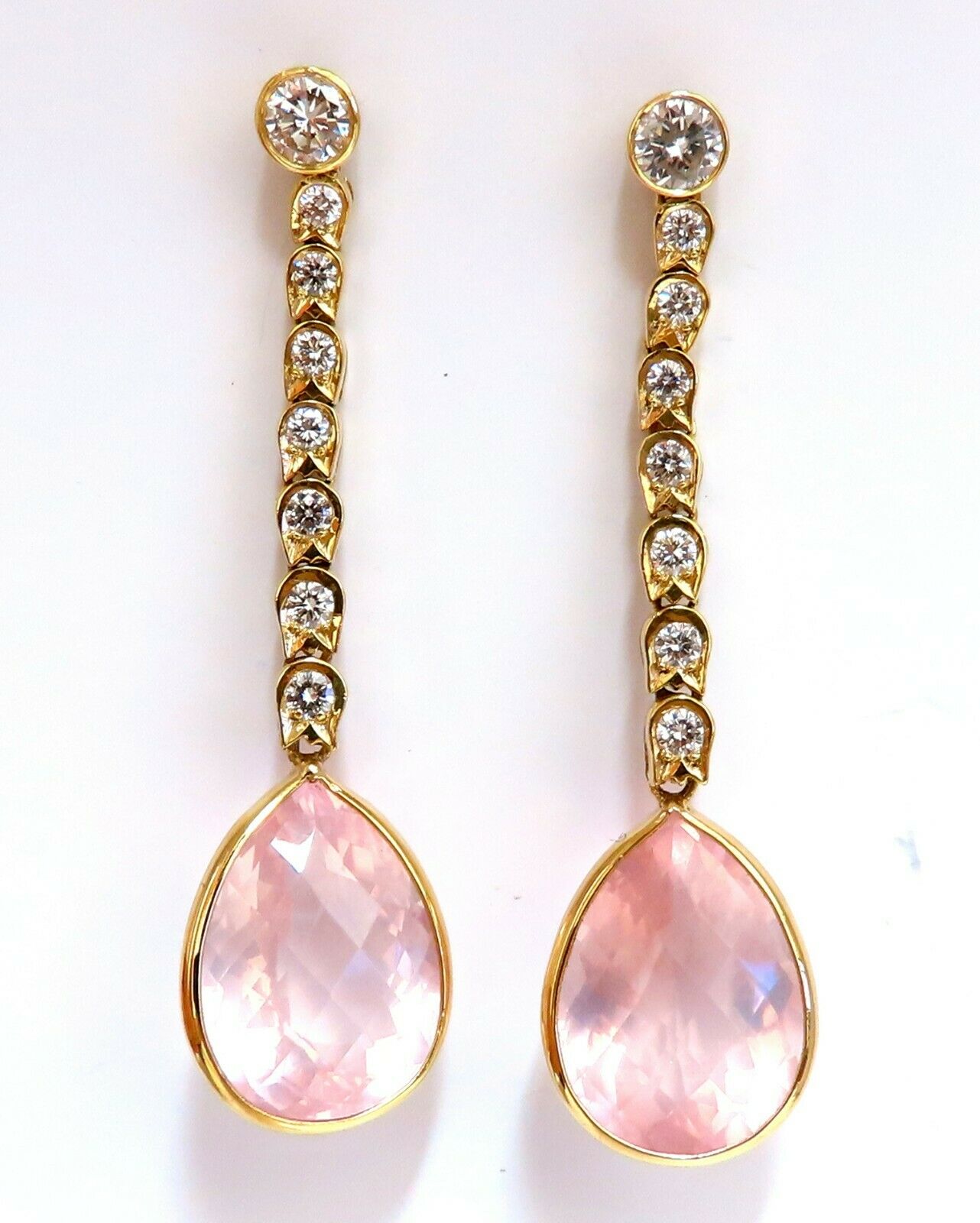 36.34ct Natural Rose Quartz Diamond Dangle Earrings 14K Gold - Elegant Pink Gemstone Jewelry for Women, Perfect for Weddings, Parties & Special Occasions