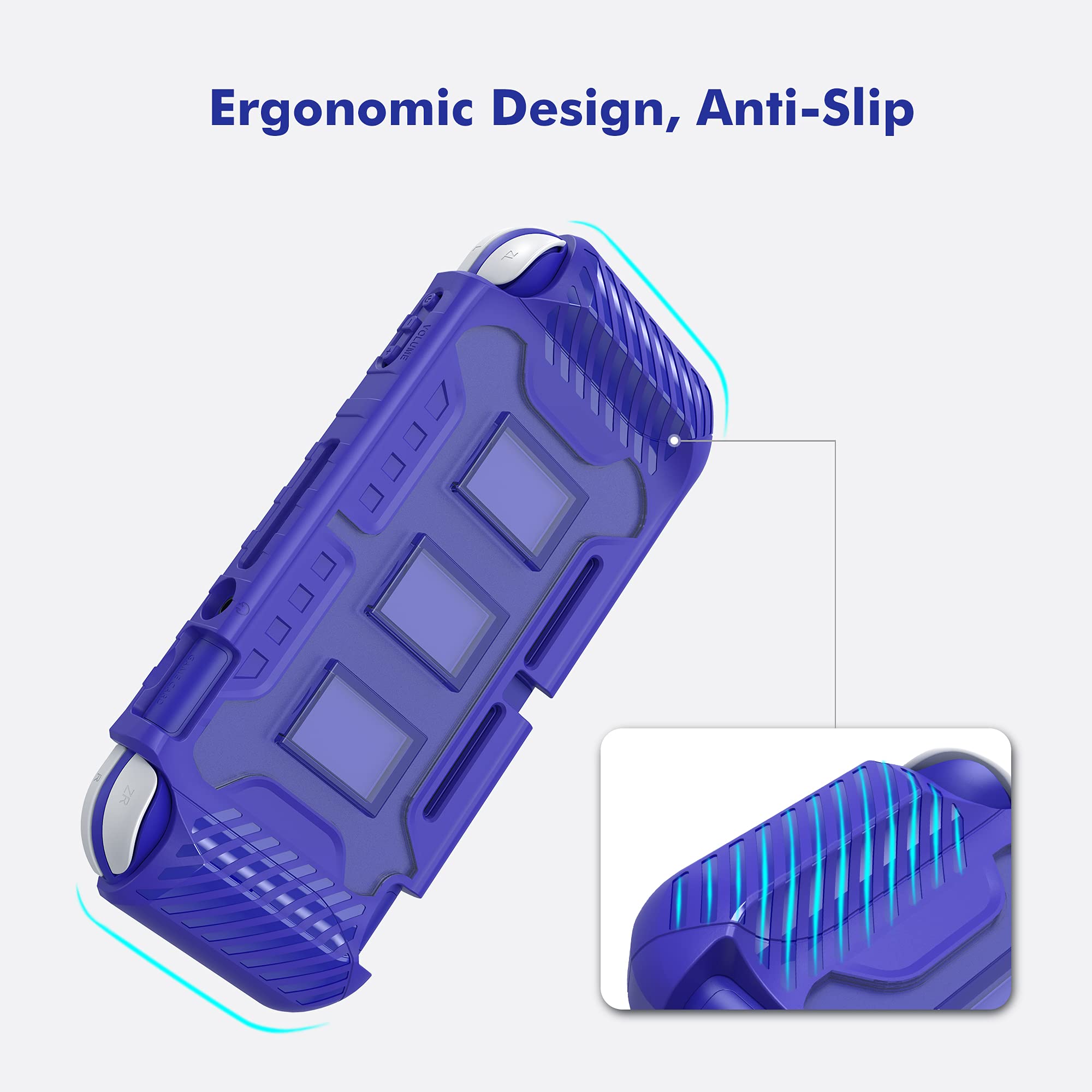 2 Pack Nintendo Switch Lite Protective Case (Blue + Black) - KIWIHOME Portable Grip Cover with Comfortable Handle & Game Card Storage - Perfect for Travel, Gaming On-The-Go & Switch Lite Protection