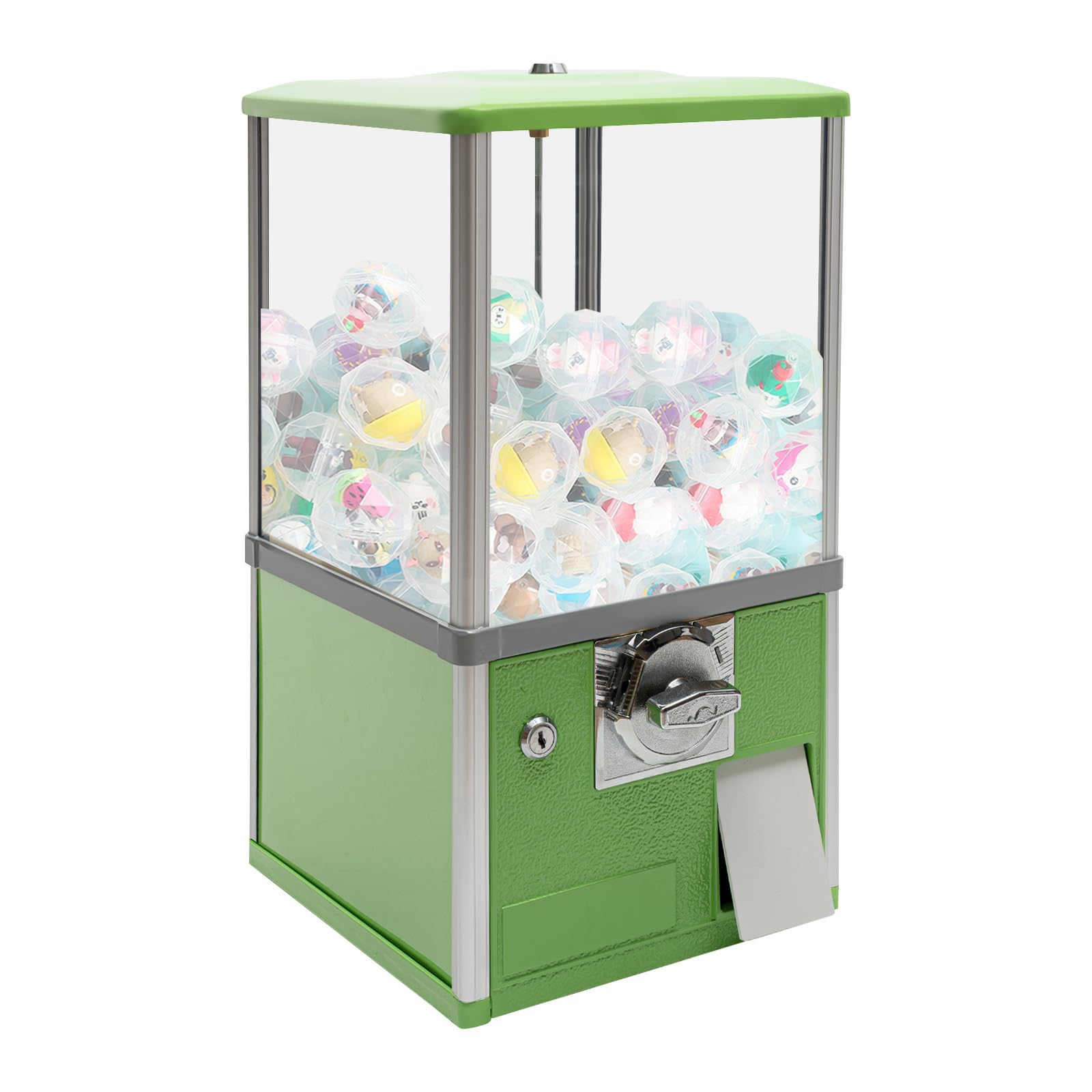 25 Cent Coin Operated Vending Machine - Commercial Gumball & Toy Capsule Dispenser for Candy, Nuts, Prizes (Green) | Perfect for Arcades, Retail Stores, and Party Favors