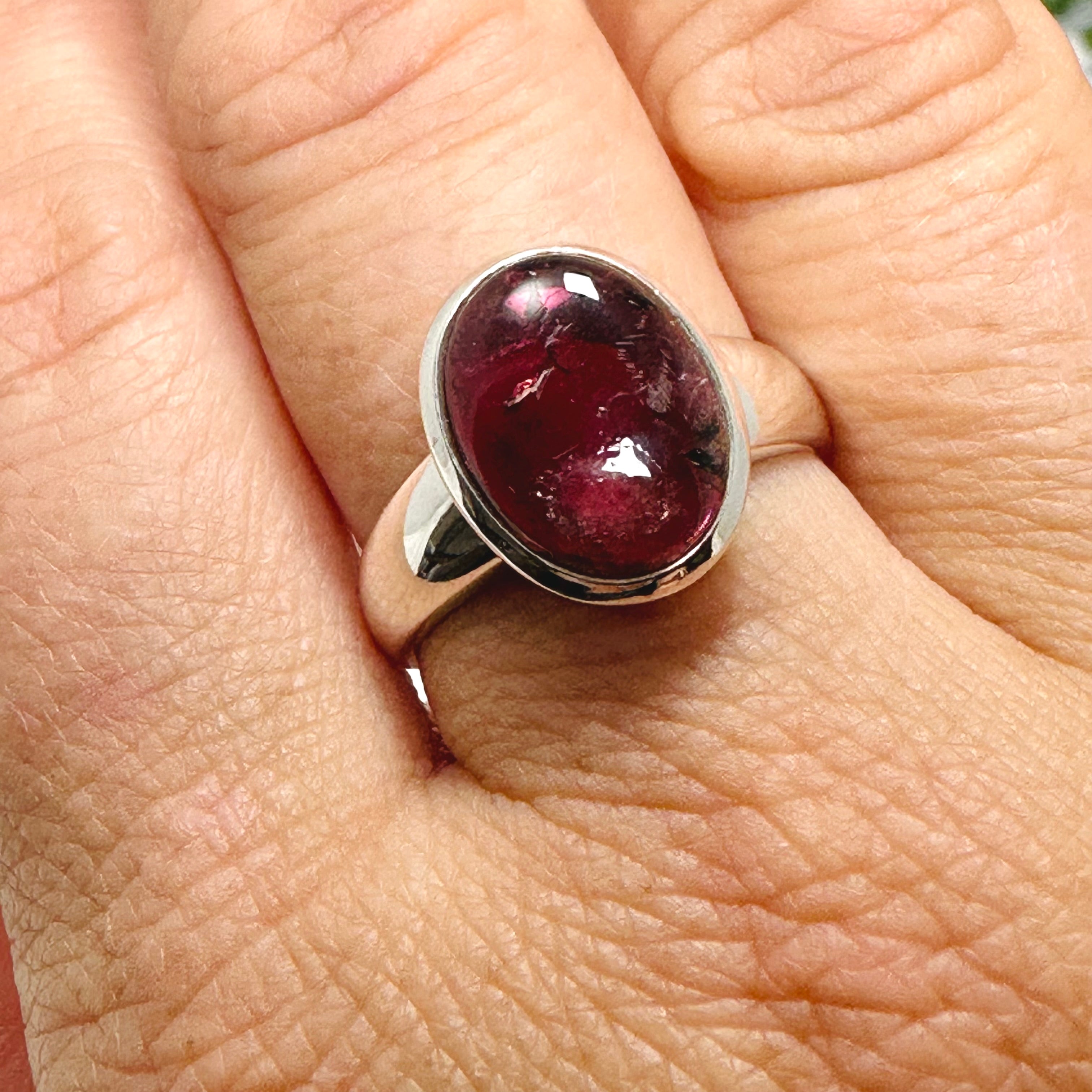 Natural Pink Tourmaline Oval Cabochon Ring - Size 9 Sterling Silver - PRGJ738 - Elegant Jewelry for Women's Daily Wear & Special Occasions
