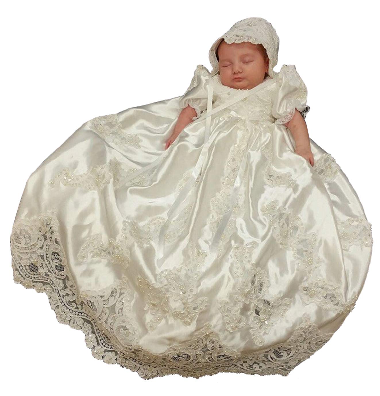 Elegant Christening Dresses for Baby Girls - Long Beaded Baptism Gowns with Matching Bonnet | Perfect for Christenings, Baptisms & Special Occasions