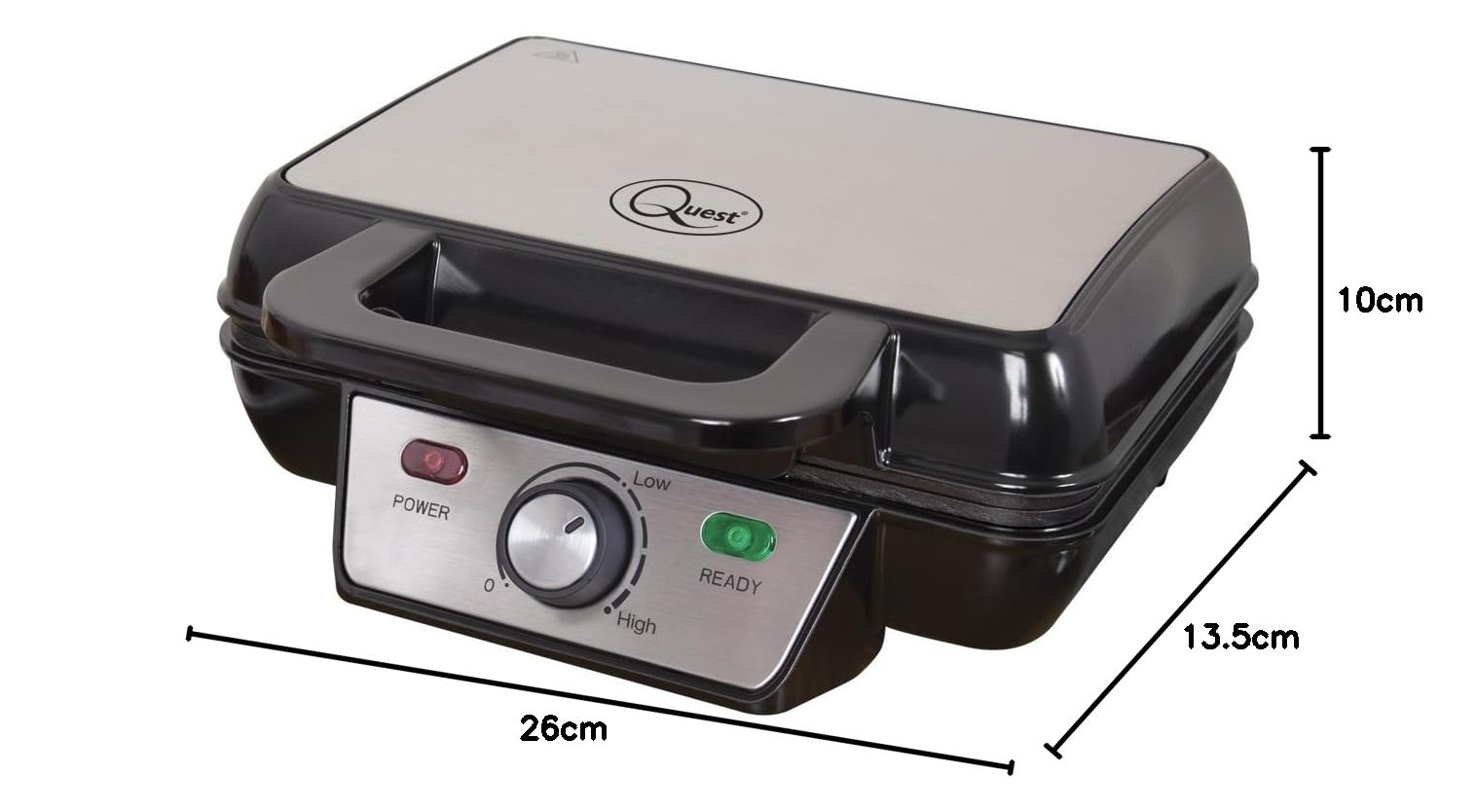 Quest 35950 2-Slice Deep Fill Waffle Maker - Non-Stick Hot Plates, Adjustable Temperature, Stainless Steel with Cool-Touch Handle, 1000W - Perfect for Breakfast, Brunch & Family Gatherings