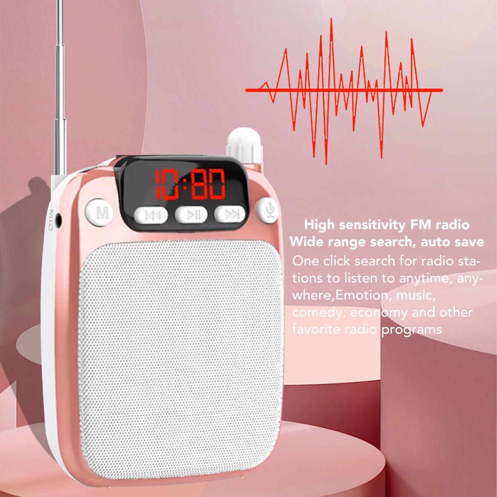 Portable 10W Rechargeable Mini Voice Amplifier with Wired Microphone Headset - 2200mAh Battery, Bluetooth Speaker for Teachers, Singing, Training, Public Speaking - Rose Gold | Ideal for Classroom, Karaoke, Outdoor Events & Presentations