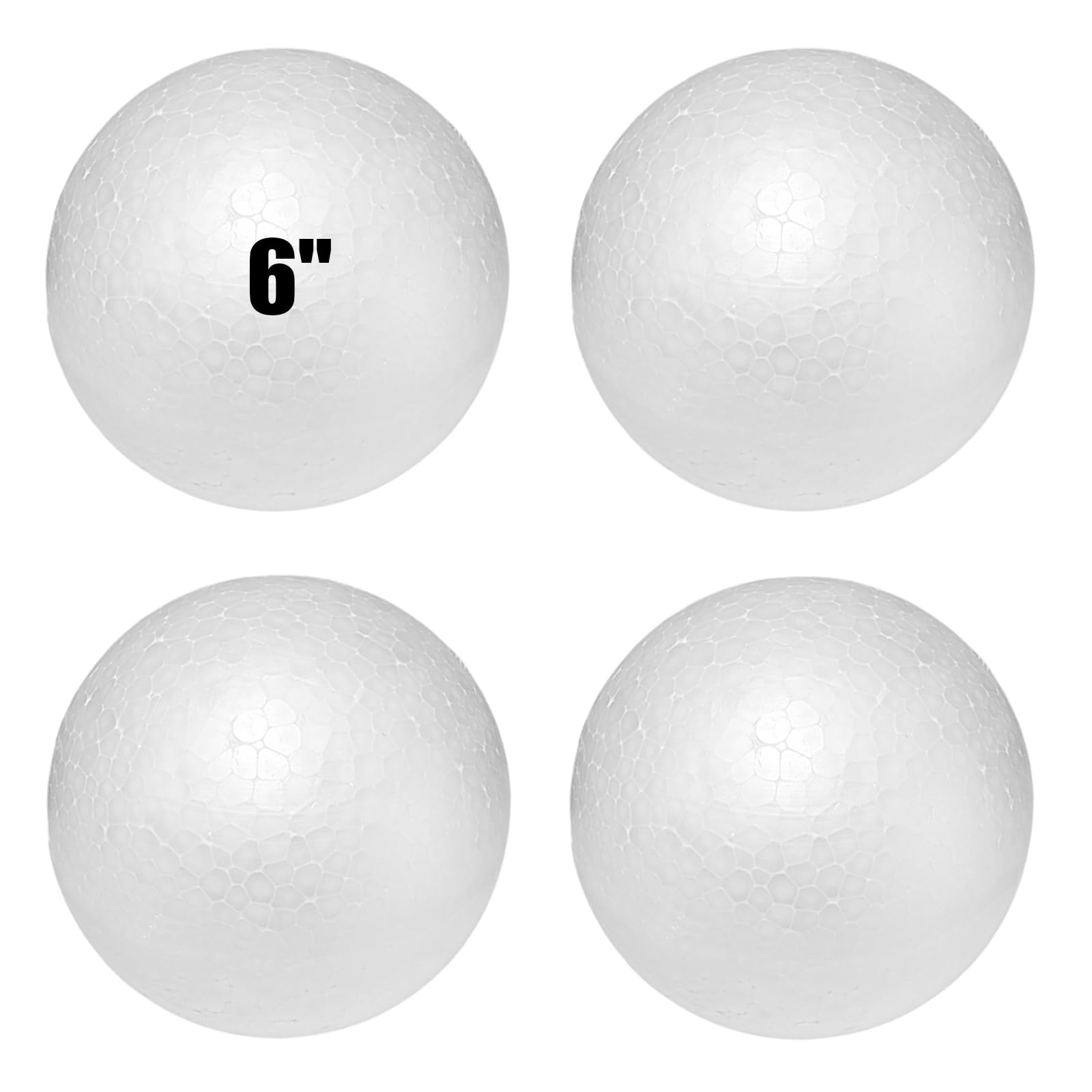 6 Inch Large White Styrofoam Balls - 4 Pack Smooth Solid Round Foam Balls for DIY Crafts, Home Decor, School Projects | Perfect for Christmas Ornaments, Floral Arrangements & Model Making