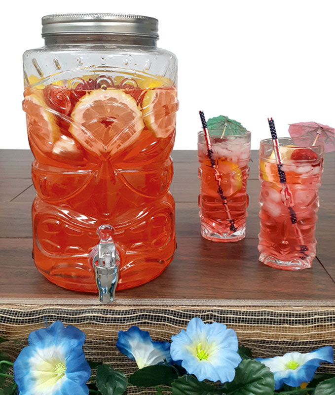 BarConic® 1.6 Gallon Glass Tiki Drink Dispenser with Spigot - Perfect for Tropical Parties, Luaus & Summer Beverage Serving