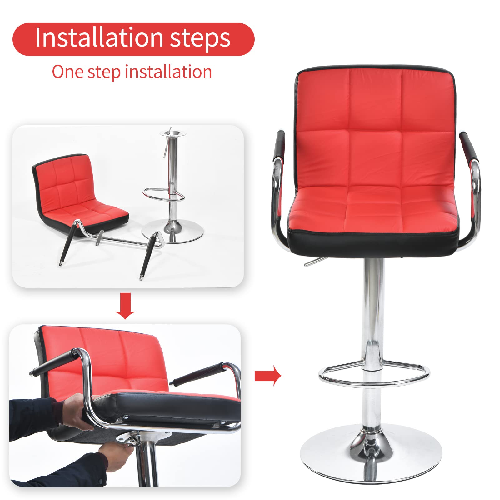 Red Bar Stools Set of 2 - Swivel Bar Chairs with Back & Arms, Comfortable Counter Height Stools for Kitchen Island, Breakfast Bar & Home Pub (Modern Red Bar Stools for Dining & Entertaining)