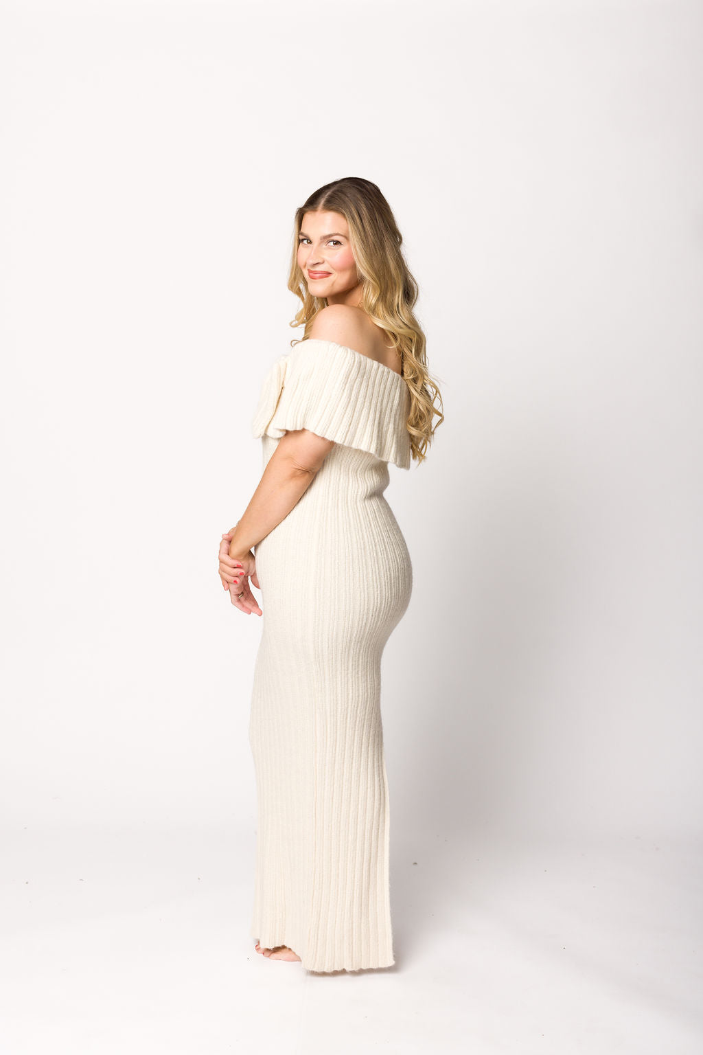 Aston Ivory Bow Front Maxi Sweater Dress - Bump Friendly Maternity Dress with Inclusive Sizing (S-3XL) | Perfect for Pregnancy, Nursing, and Casual Winter Outfits