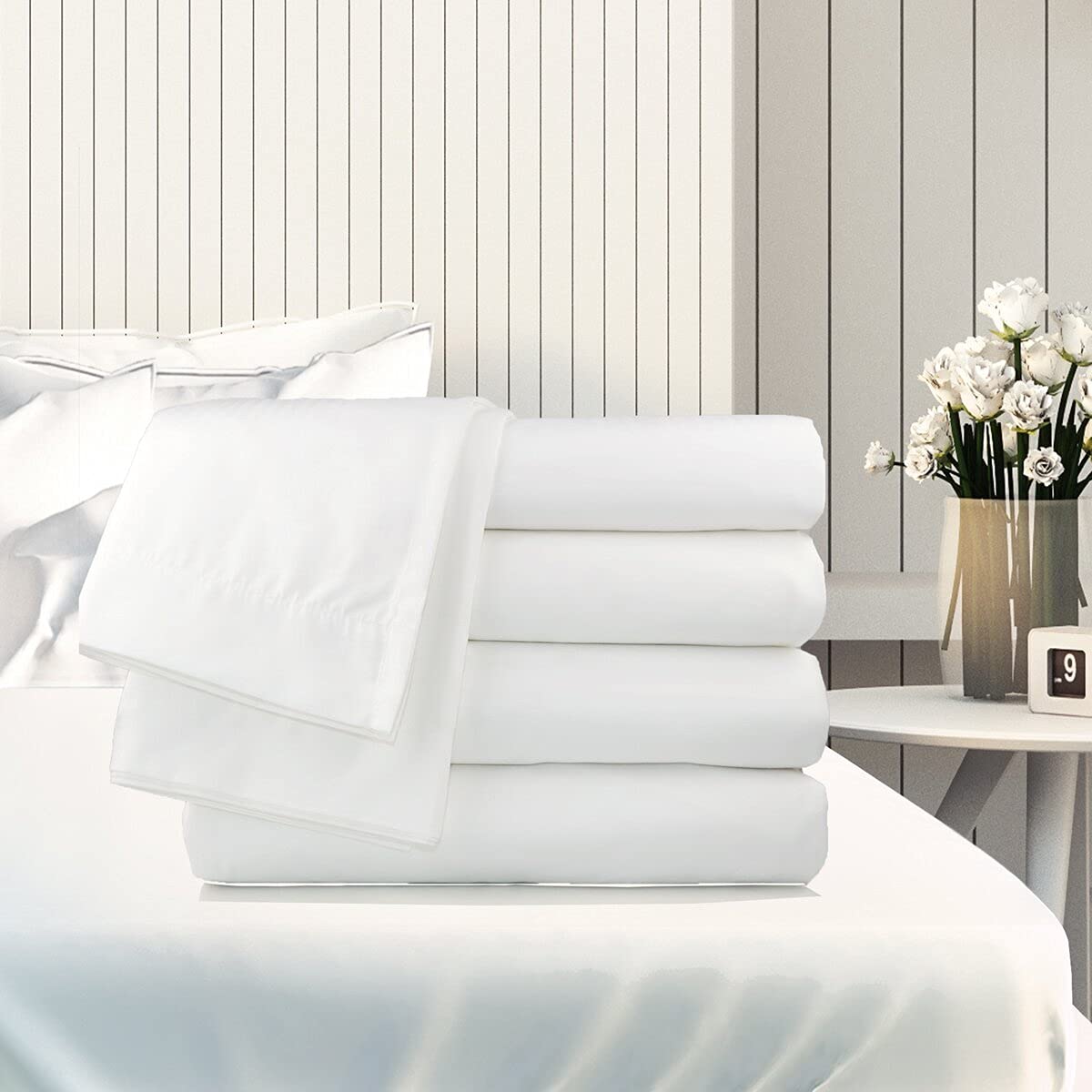 Rifz GSD608015-T30012 T-300 GSD Collection 100% Cotton Blend Fitted Sheet - Queen Size Bed Sheets (Pack of 6) - Soft & Breathable for Comfortable Sleep - Perfect for Guest Rooms, Dorms & Home Bedding