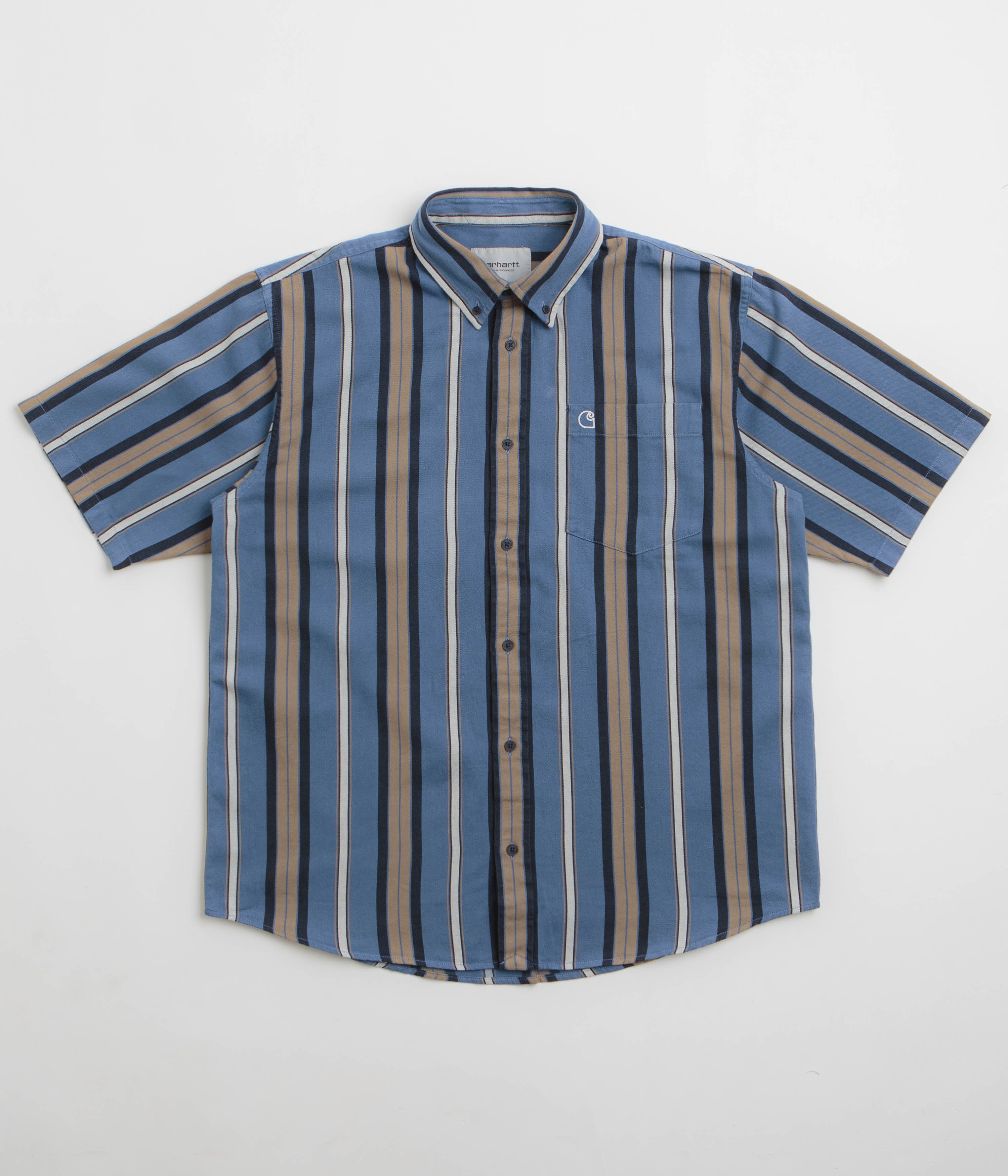 Carhartt Jarrell Short Sleeve Work Shirt - Stripe Blue Iris Wax - Durable Cotton for Construction, Outdoor & Casual Wear