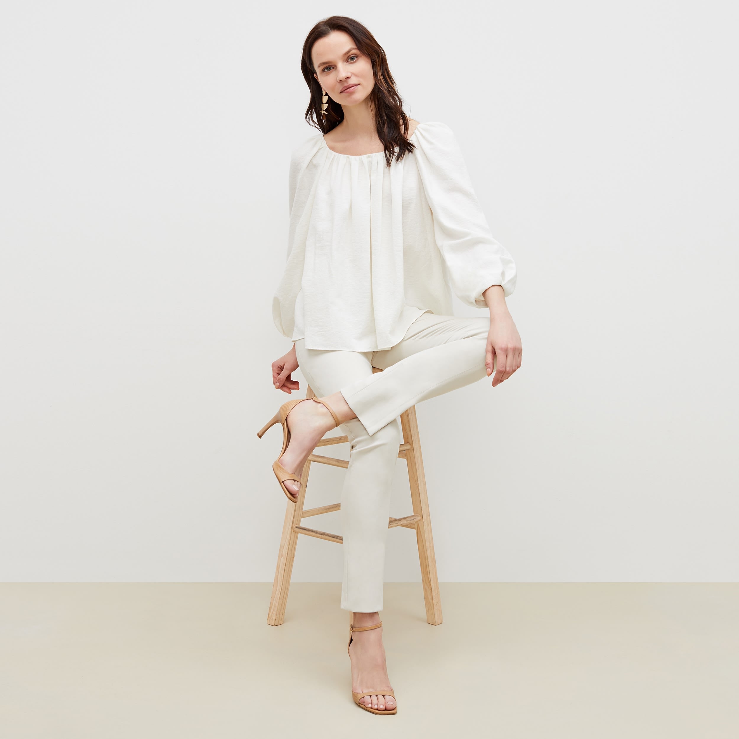 Foster Cigarette Pants for Women - High Waisted Stretch Work Pants in Bone Color - Perfect for Office, Business Casual & Travel