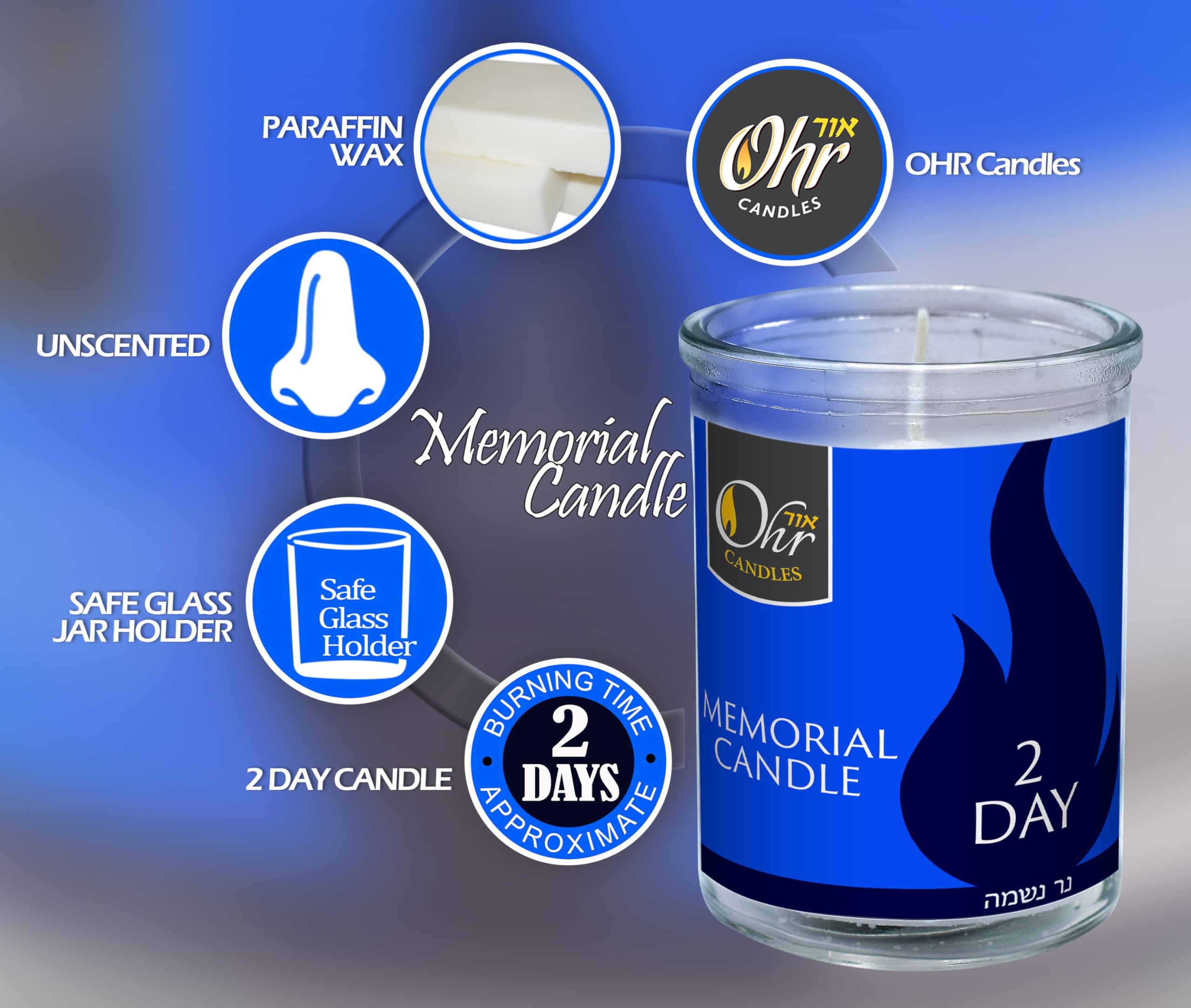 48-Hour Yahrzeit Memorial Candles - 2 Day Jewish Candle for Yom Kippur & Remembrance - Glass Tumbler Candle (1 Pack) - Perfect for Synagogue, Home Memorials & Religious Ceremonies