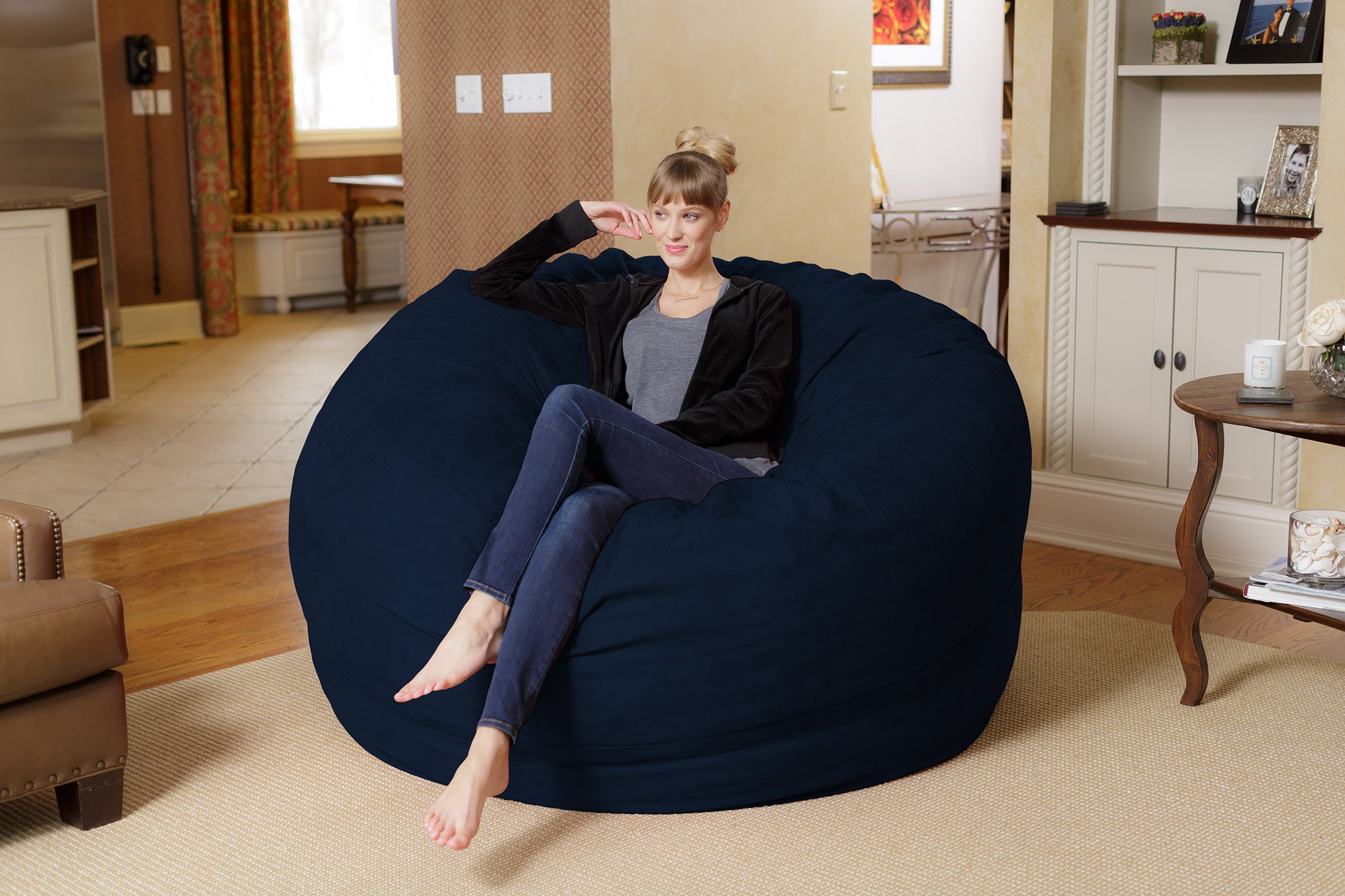 Chill Sack Giant 6' Memory Foam Bean Bag Chair - Oversized Sofa with Soft Microfiber Cover (Navy Blue) for Living Room, Game Room & Dorm Relaxation