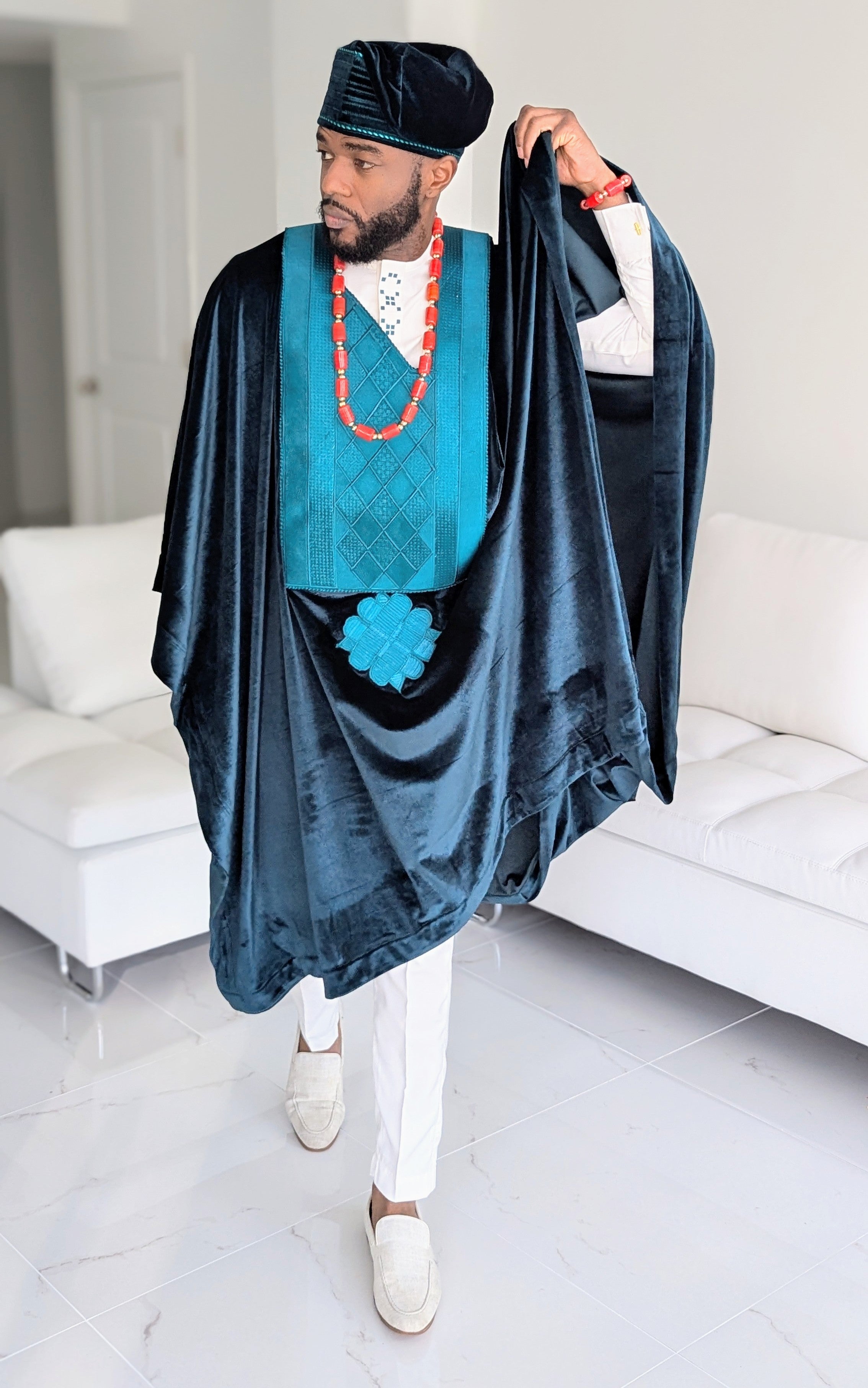 Dupsie's Daura Heritage Ivory Dashiki Suit with Emerald Agbada DPAVREG2 - African Traditional Wear for Weddings, Festivals & Cultural Events