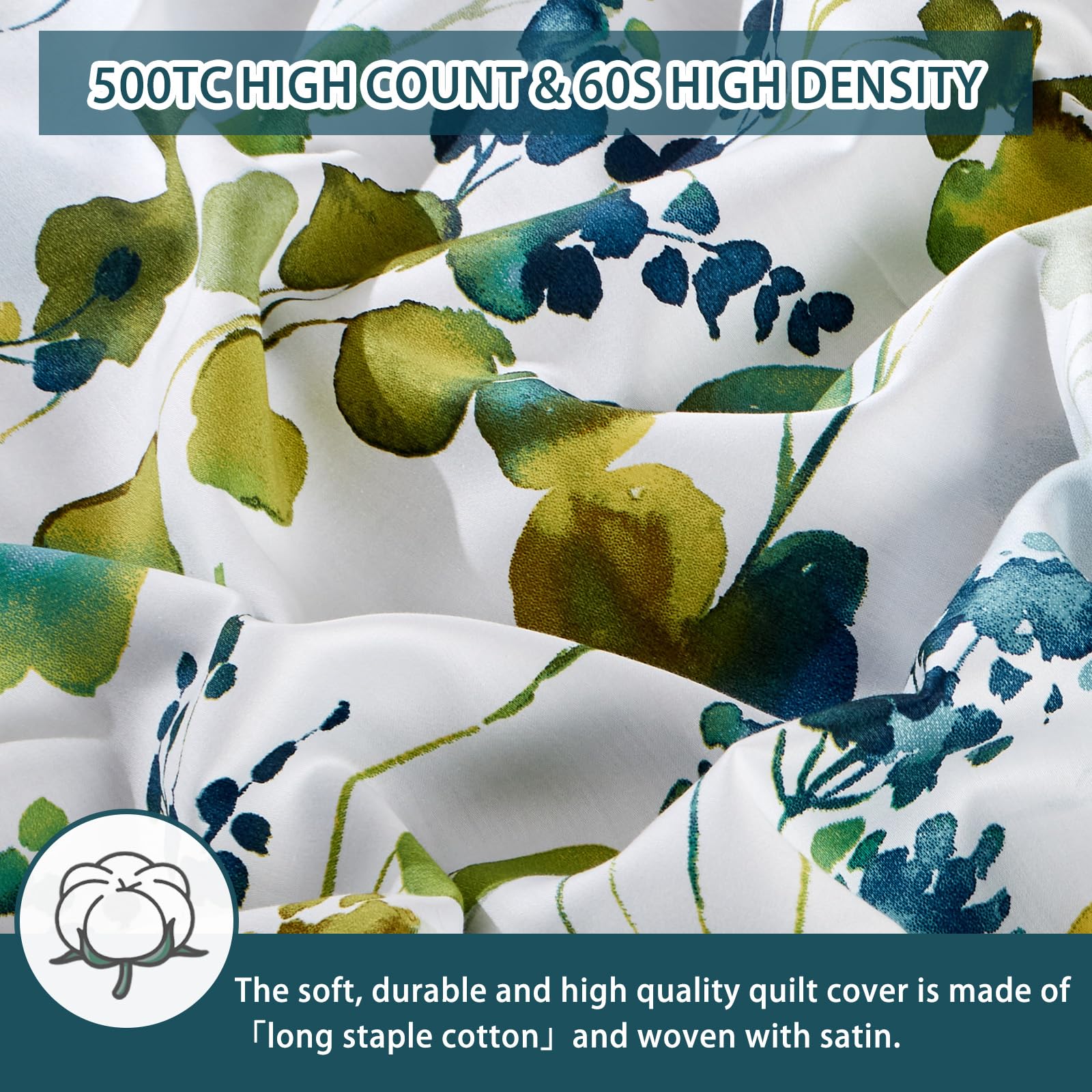 100% Long Staple Cotton 3-Piece Queen Duvet Cover Set - Ultra Soft Yellow Green Leaves Print Autumn Bedding | Cozy Fall Bedroom Decor for Guest Rooms & Master Suites