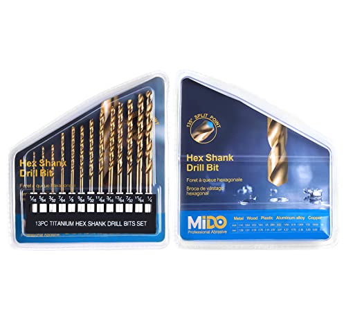 MIDO 13PCS Titanium Coated Drill Bit Set (1/16