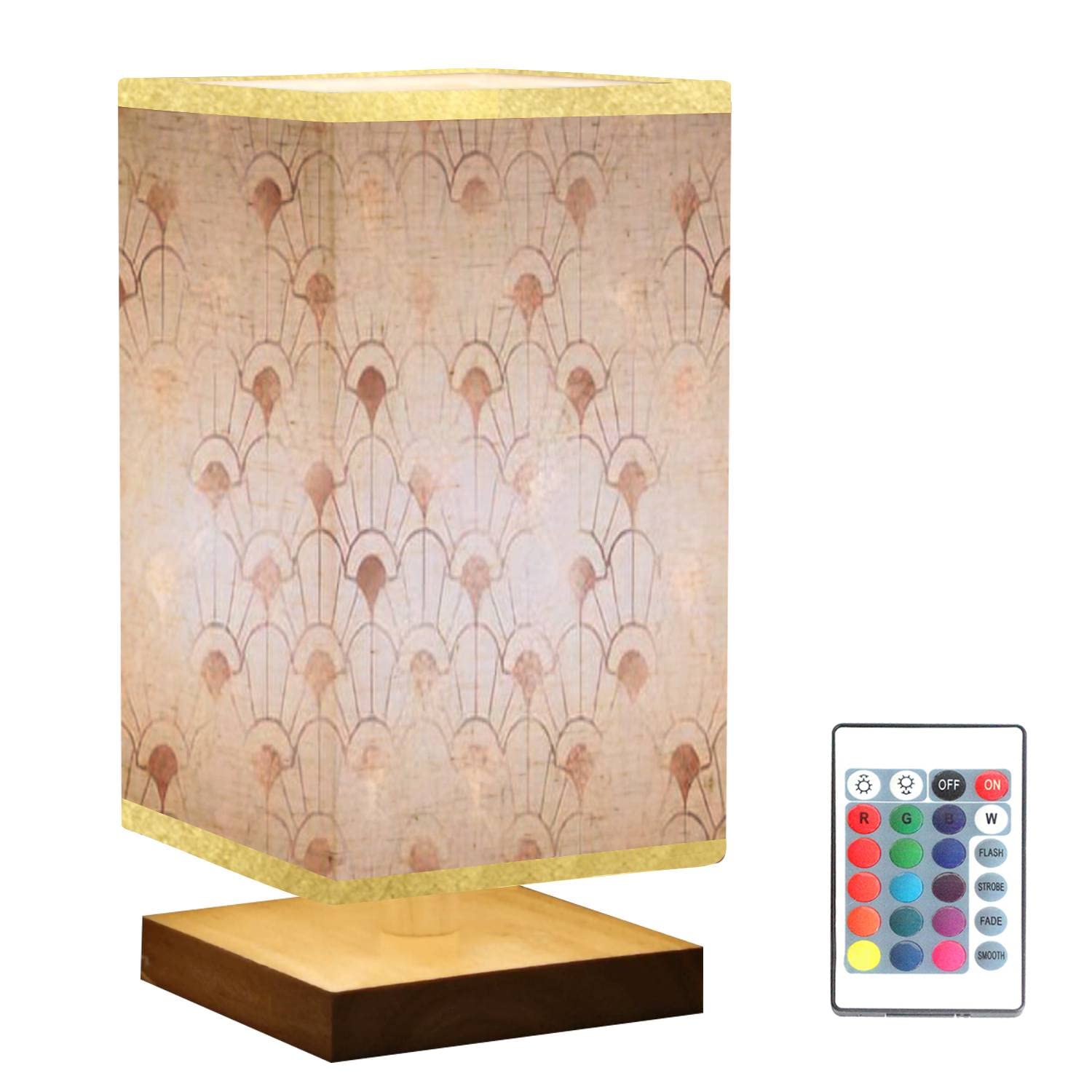 Art Deco Square Bedside Table Lamp with Rose Gold Floral Accents - Wooden Base & Flaxen Fabric Shade, Dimmable Nightstand Light for Bedroom, Living Room, Office - Perfect for Reading, Relaxation & Ambient Lighting