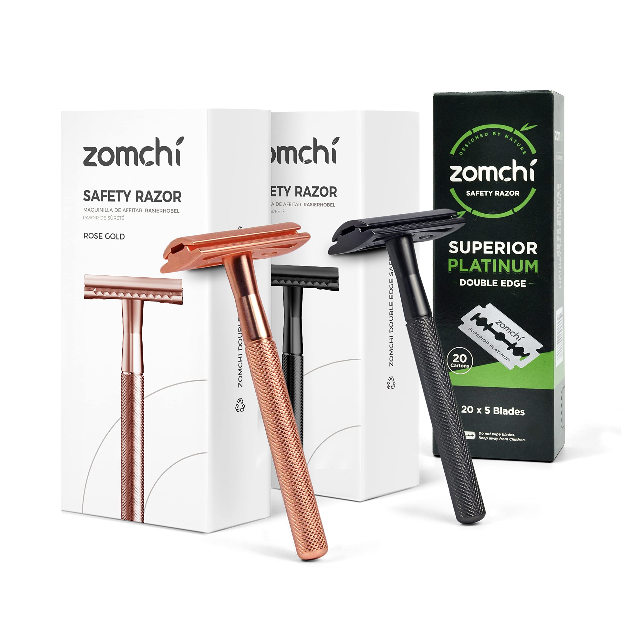 Premium Rose Gold Safety Razor for Women - Black Unisex Double Edge Razor with 100 Stainless Steel Blades - Eco-Friendly Shaving for Sensitive Skin & Travel Use