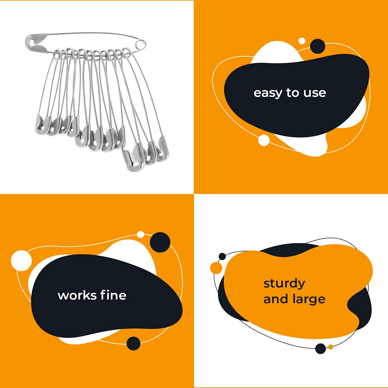 Rustic Metal Safety Pins for Quilting & Sewing - 36pc Kit for DIY Crafts