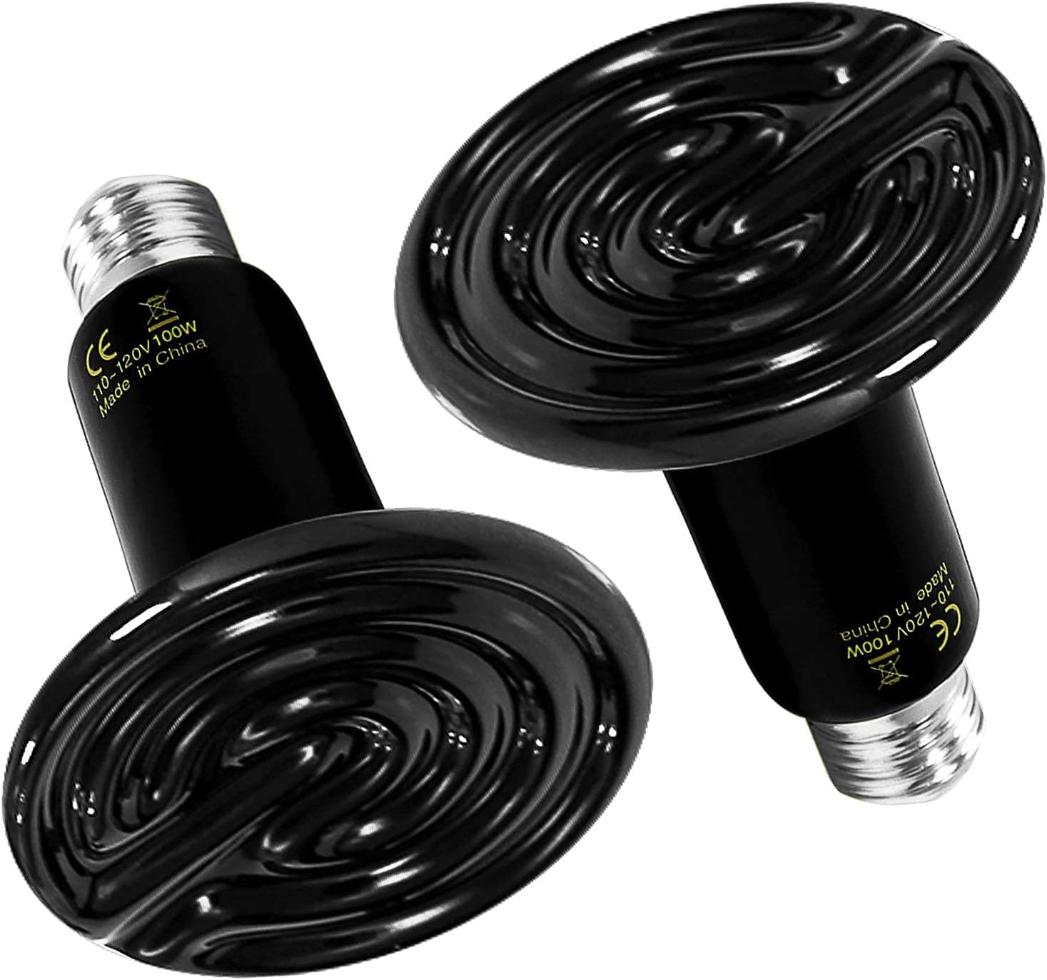 HealSmart 100W Ceramic Heat Emitter Bulbs 2-Pack - No Light Reptile Heating Lamp for Bearded Dragons, Snakes, Turtles & Terrariums | Ideal for Amphibian Pets, Chicken Brooders & Reptile Incubators | Durable Black Heat Bulbs for Nighttime Use