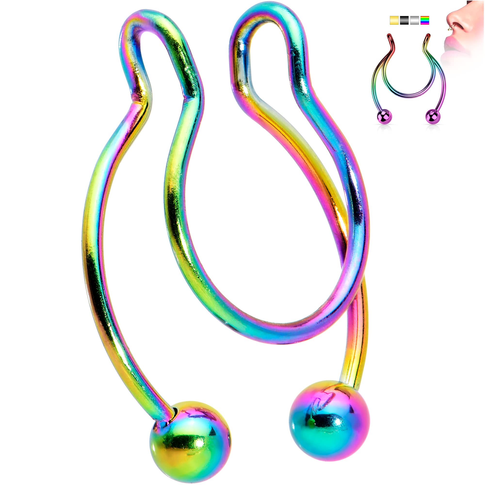 Horseshoe Barbell Fake Nose Ring - Clip On Non Pierced Septum Illusion Jewelry for Women & Men - Perfect for Costume Parties, Halloween & Everyday Fashion Accessories