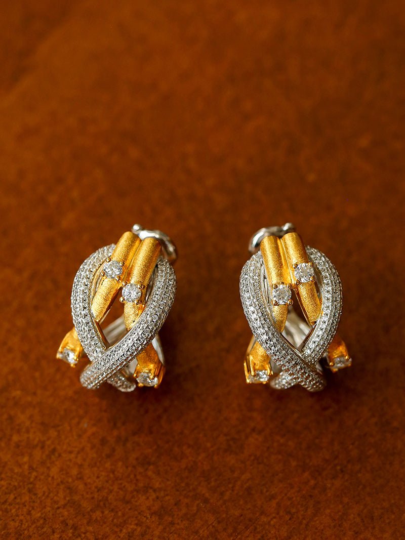 Sparkling Diamond Cross Hoop Earrings for Women - Elegant Brushed Gold Heavy Craft Dangle Earrings - Perfect for Parties, Weddings & Everyday Wear