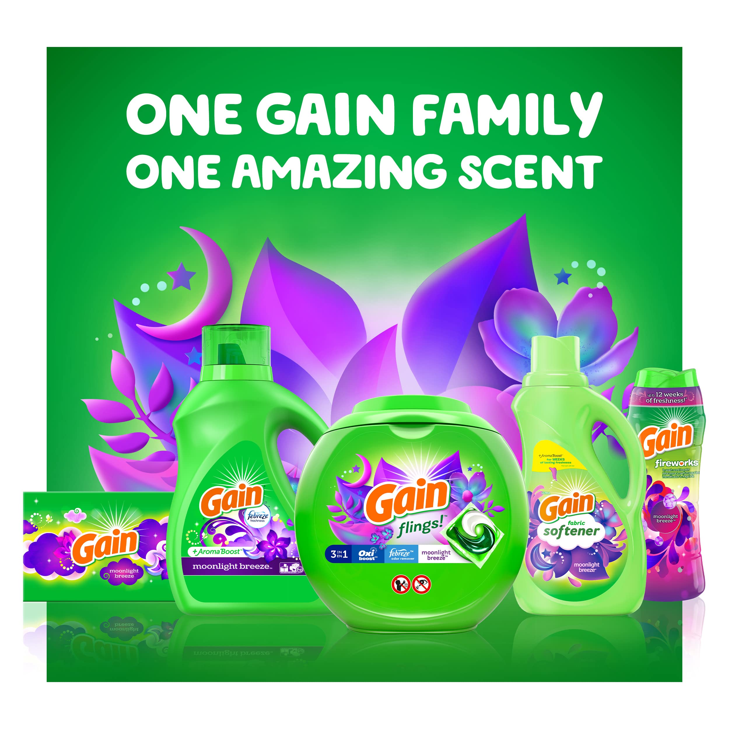 Gain Fireworks In-Wash Scent Booster Beads - Moonlight Breeze Fragrance, 24 oz | Long-Lasting Laundry Freshener for Clothes & Linens | Perfect for Everyday Use, Gym Clothes & Bedding