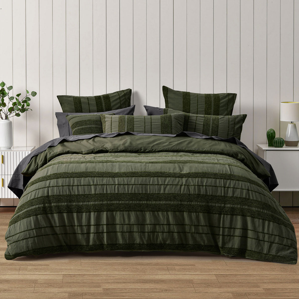 Bianca Avery Forest Chenile Striped Quilt Cover Set King Size - Soft Luxury Bedding for Cozy Bedroom Decor & Guest Room Essentials